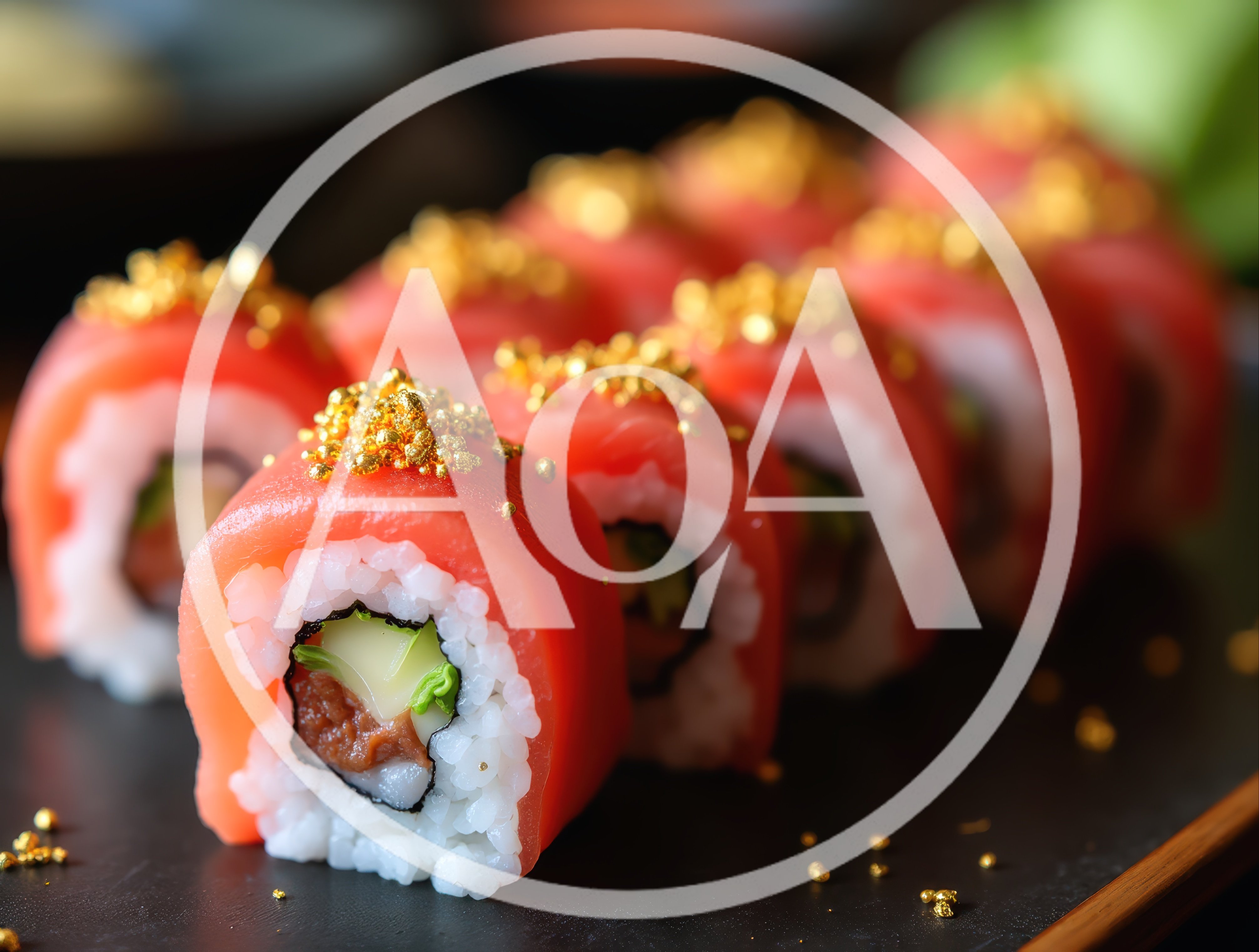 Gourmet Tuna Sushi Rolls Topped With Edible Gold