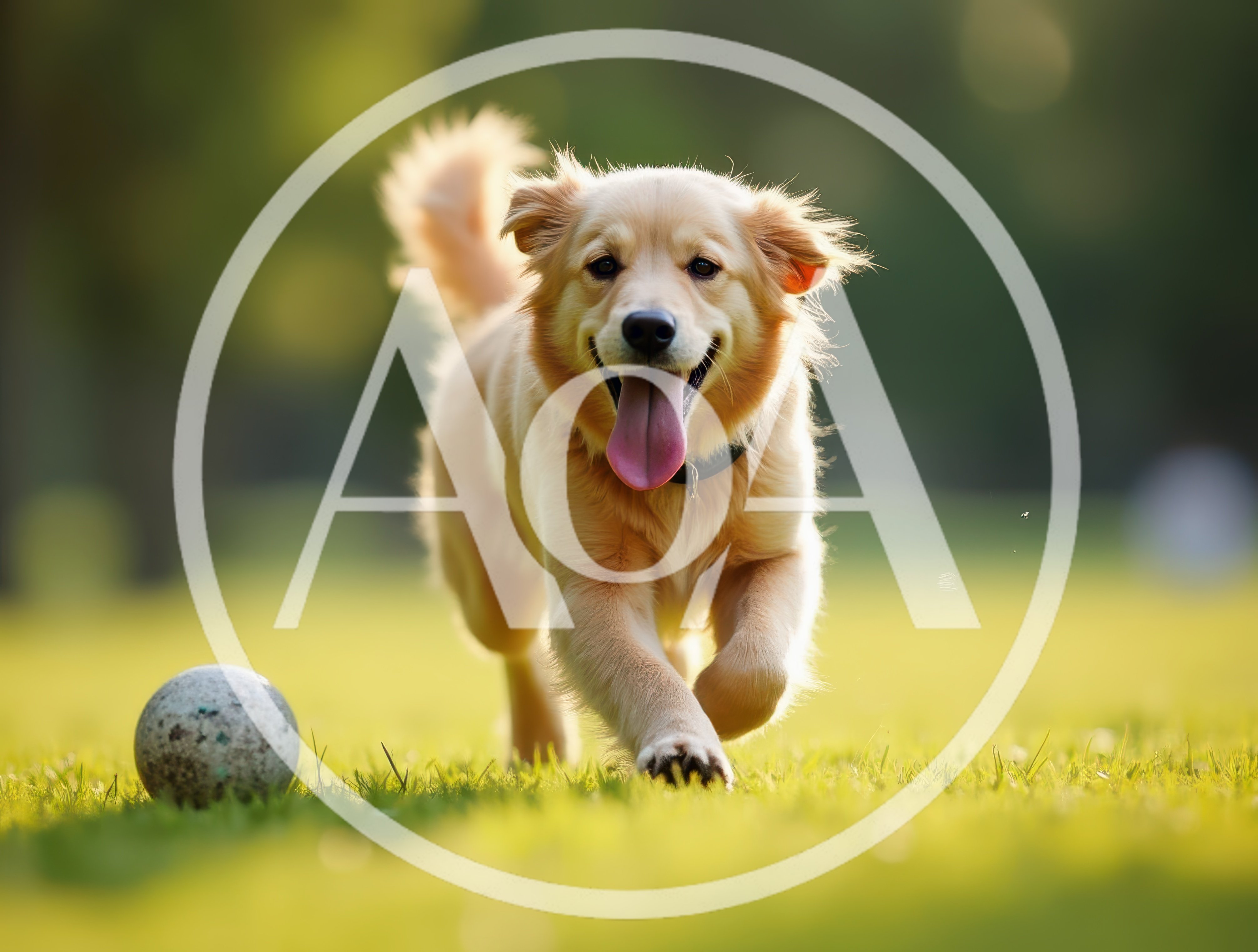 Happy Golden Retriever Puppy Running Toward Ball
