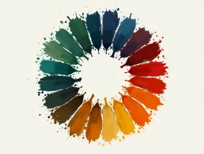 Circular Color Wheel Made Of Painted Brush Strokes