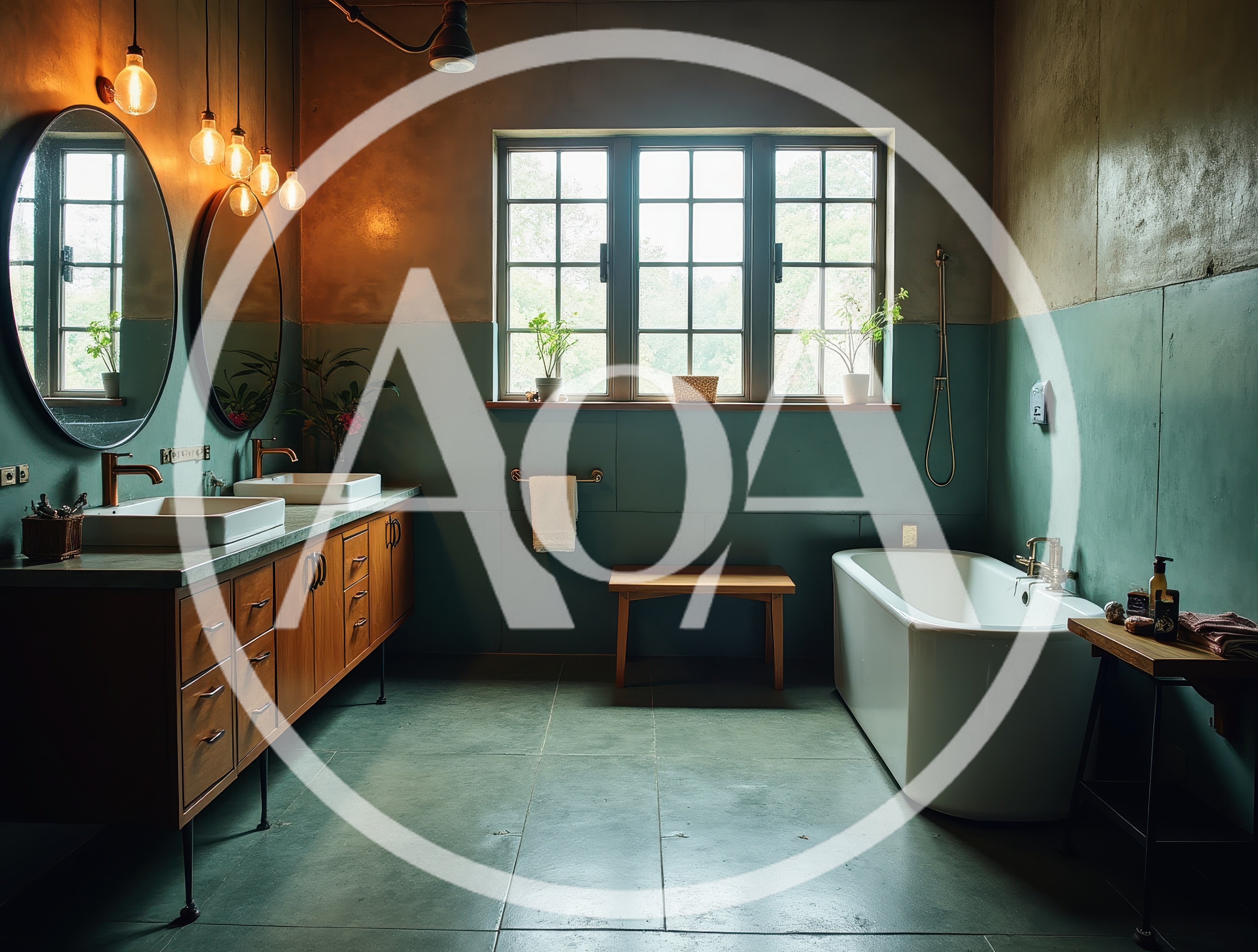 Modern Bathroom Interior With Double Vanity And Bathtub