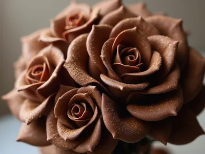 Close Up Of Sculpted Chocolate Rose Bouquet