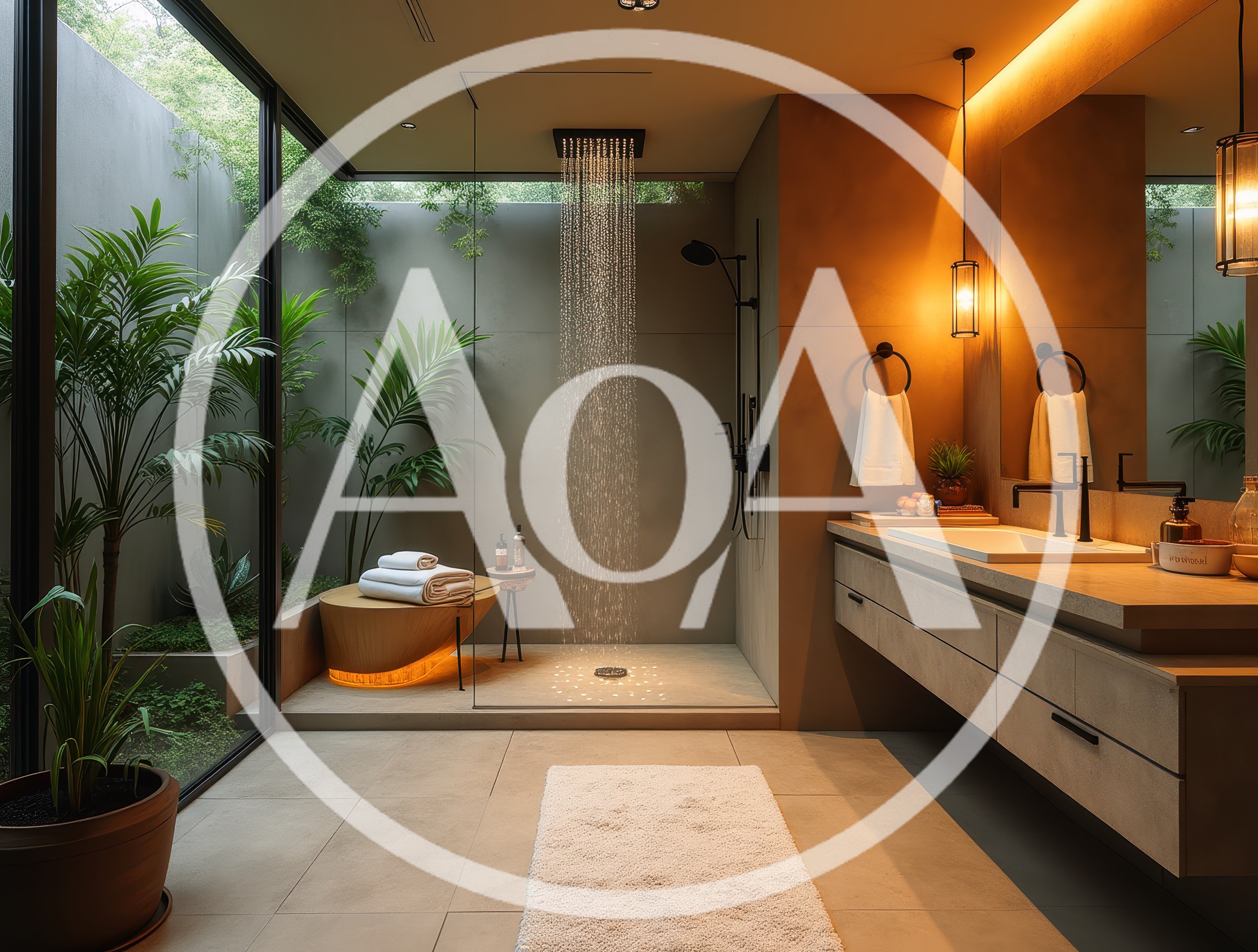 Modern Luxury Bathroom With Indoor Garden And Rain Shower