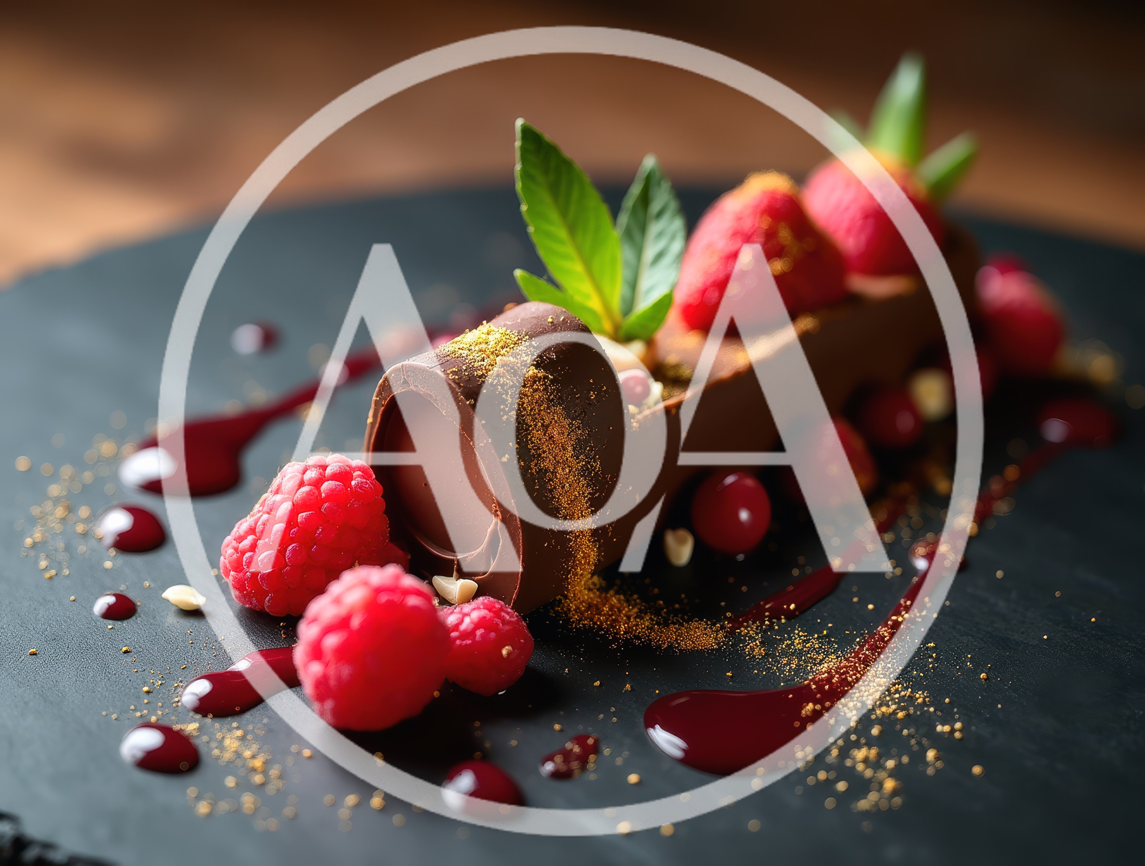 Gourmet Chocolate Dessert Log With Fresh Raspberries