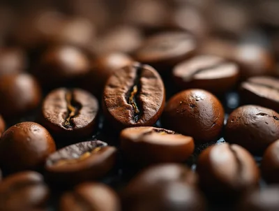 Macro Close Up Of Roasted Coffee Beans