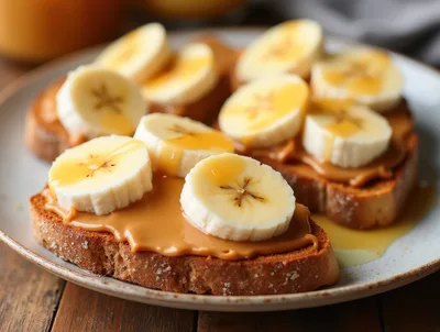 Peanut Butter And Banana Toast With Honey Drizzle
