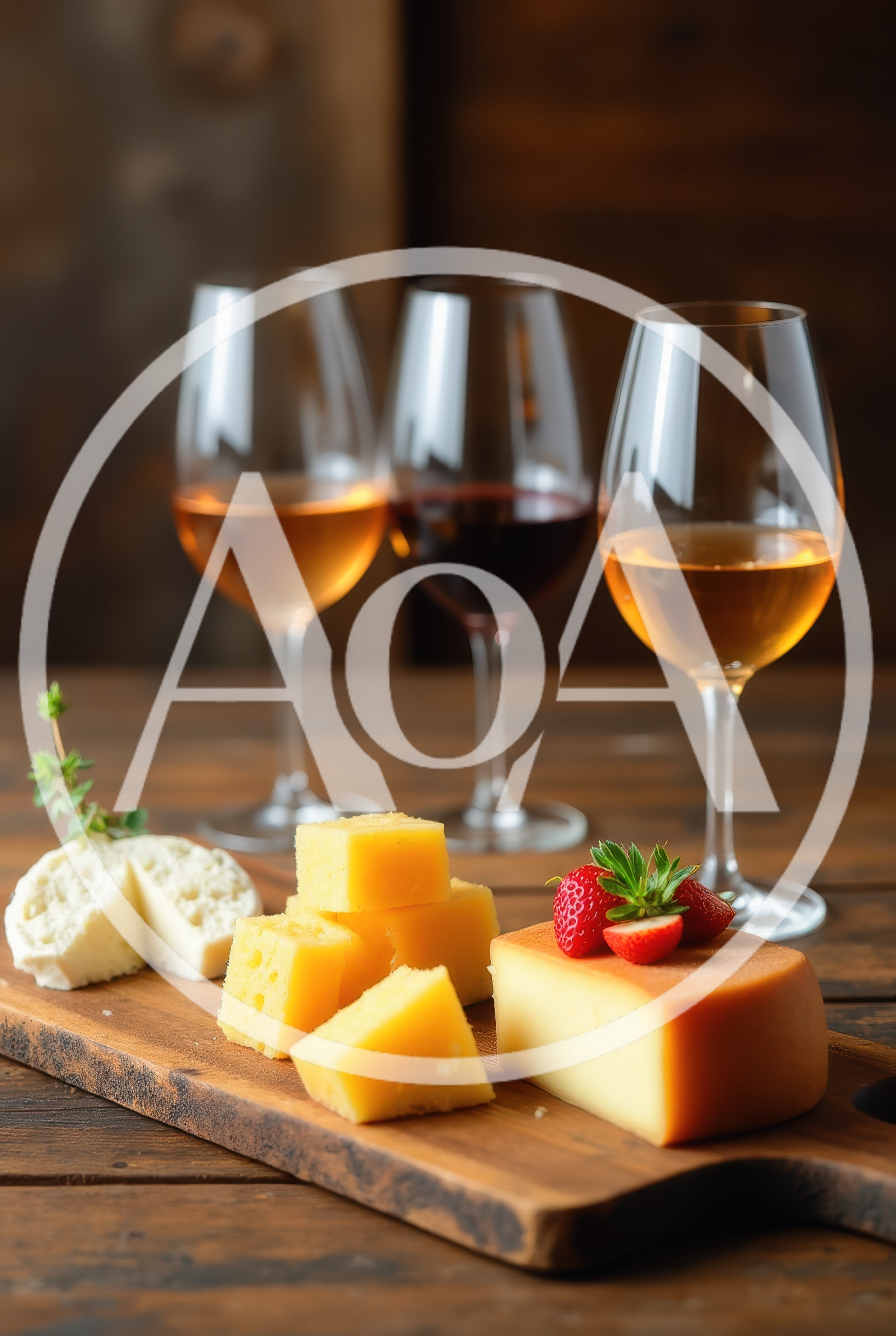 Wine Tasting Board With Assorted Cheeses And Strawberries