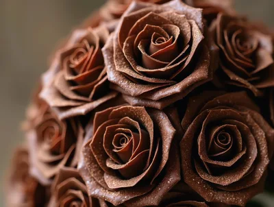 Close Up Of Sculpted Chocolate Rose Bouquet