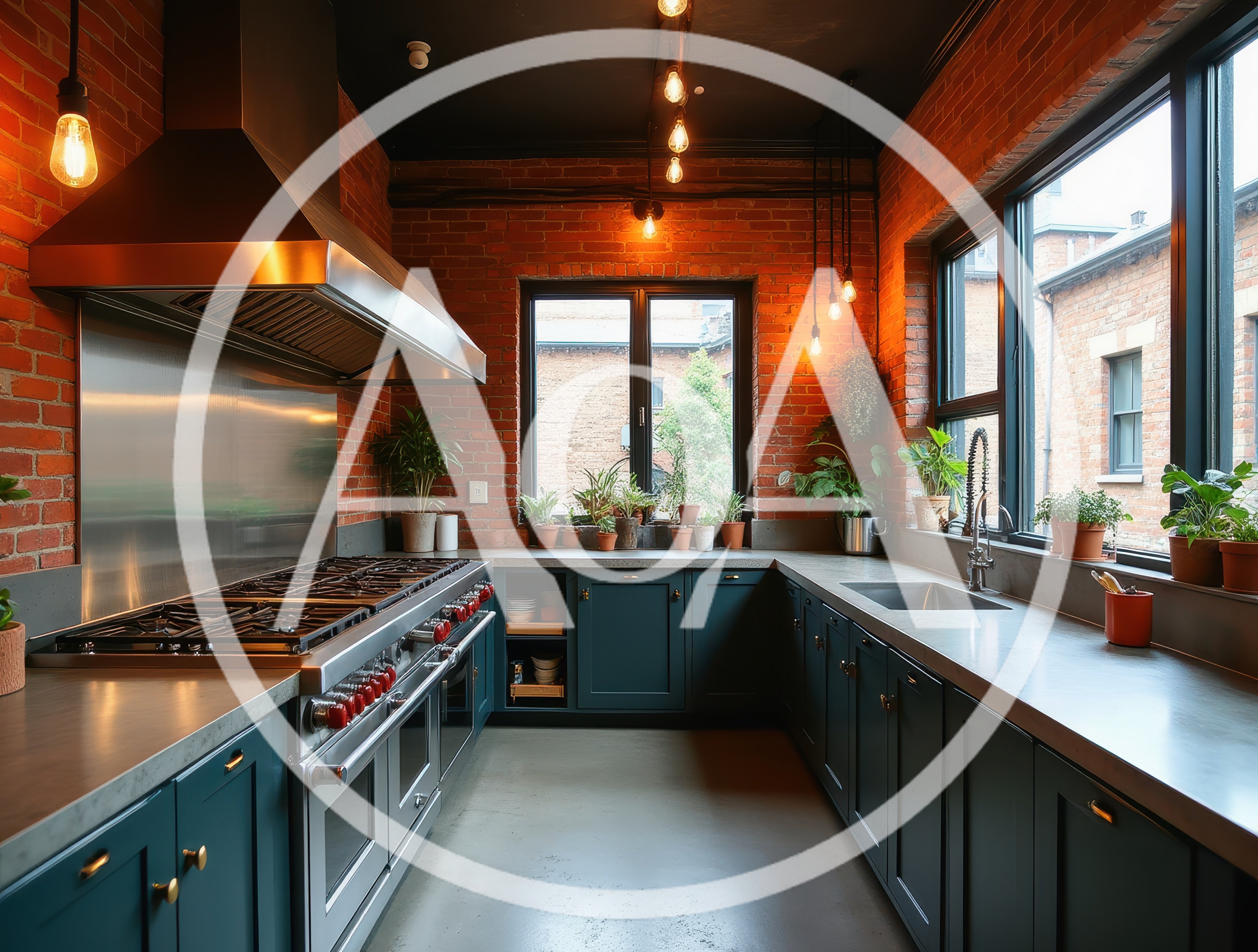 Modern Industrial Kitchen With Exposed Brick Walls