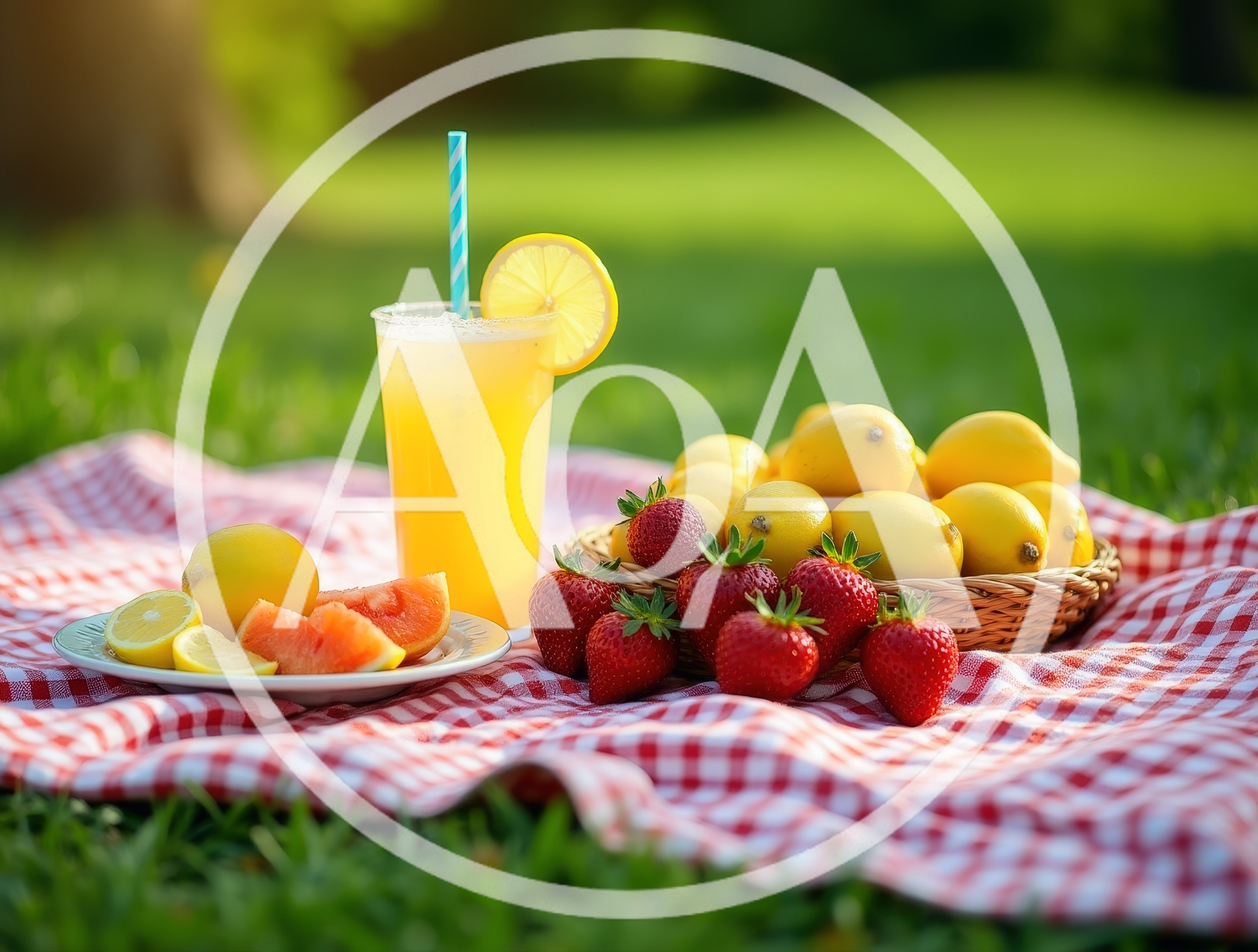 Picnic Setting With Fresh Lemonade And Fruit