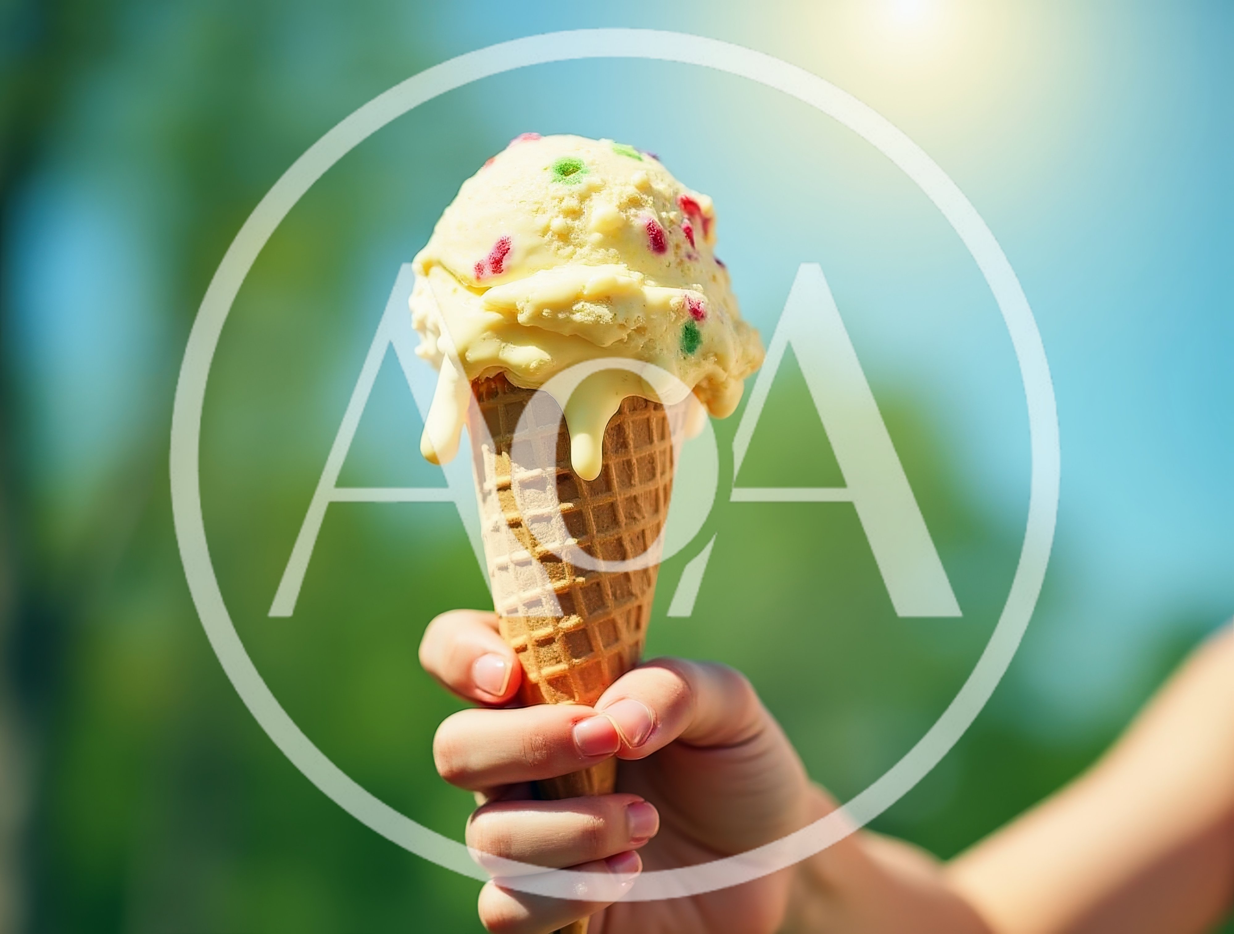 Hand Holding A Melting Ice Cream Cone Outdoors
