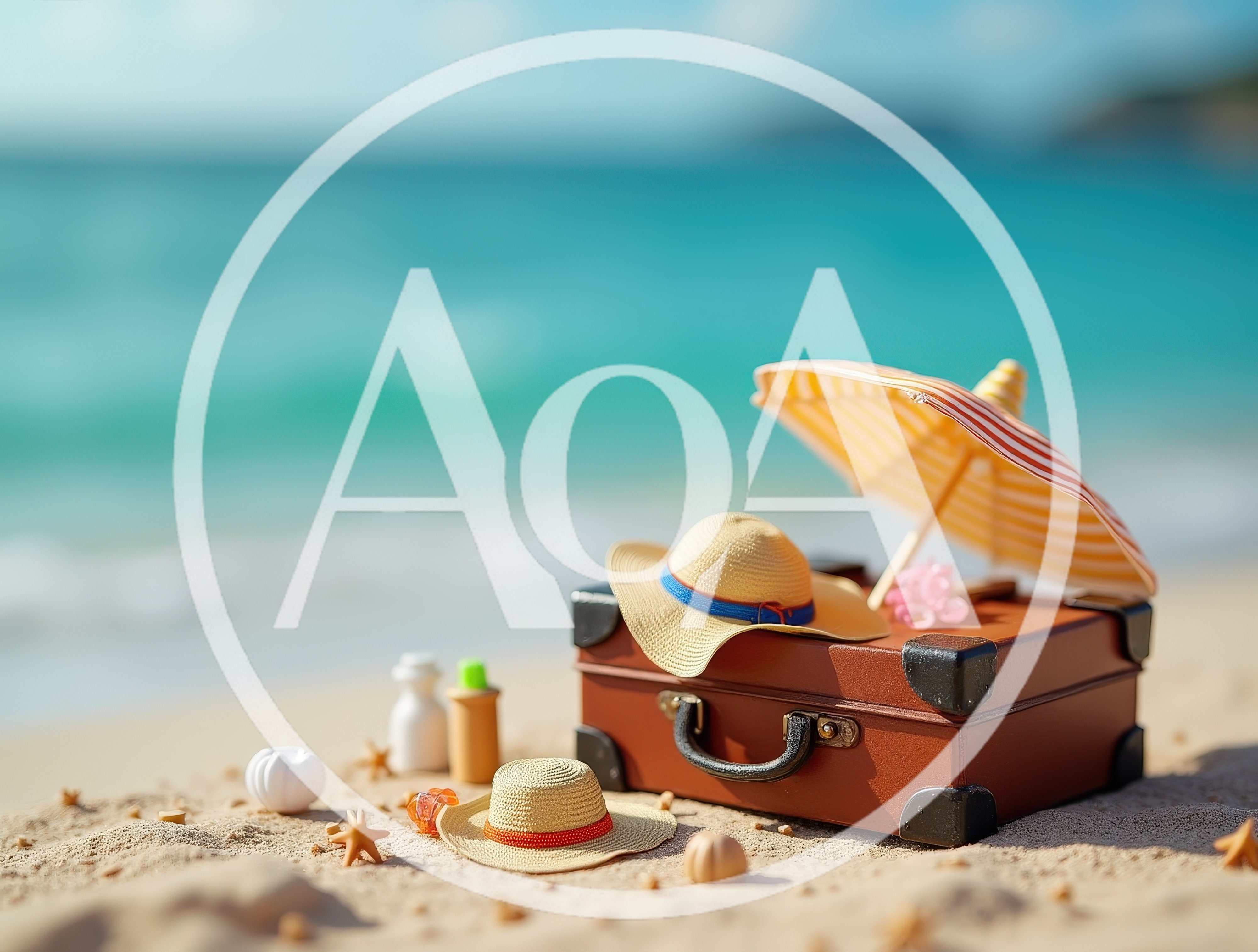 Vintage Suitcase With Beach Accessories On Sandy Shore