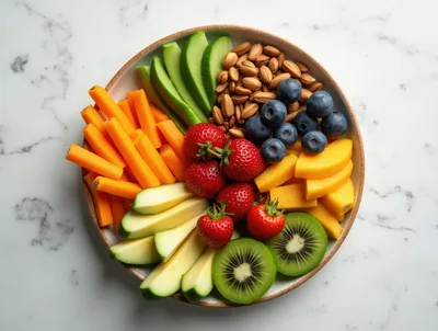 Healthy Snack Bowl With Fresh Fruits And Vegetables