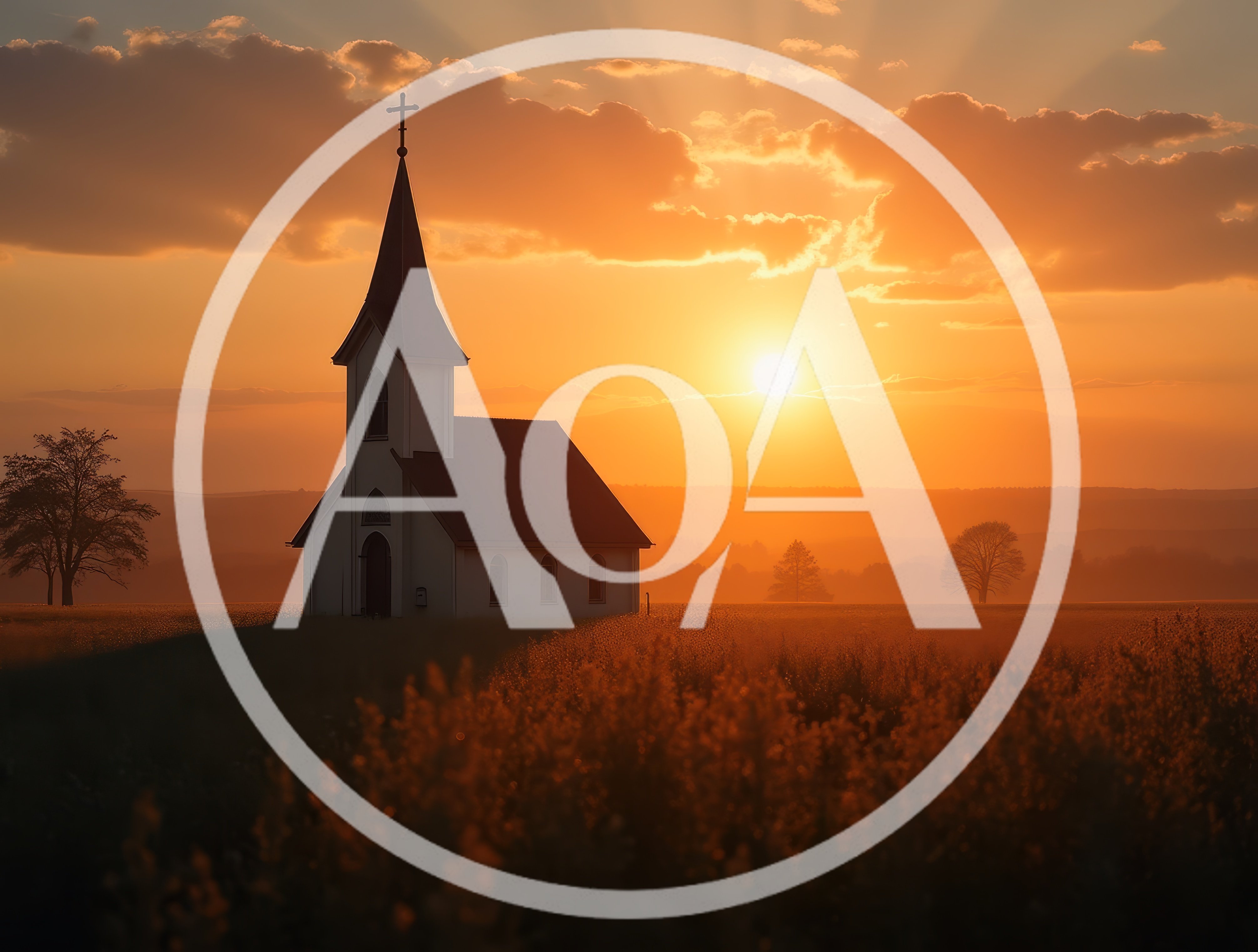 Small Country Church At Sunset In A Golden Field