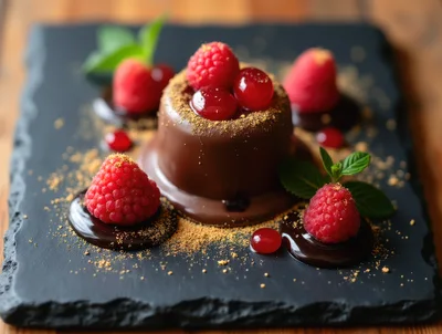 Gourmet Chocolate Dessert With Fresh Raspberries
