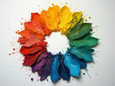 Rainbow Color Wheel Made Of Painted Leaves