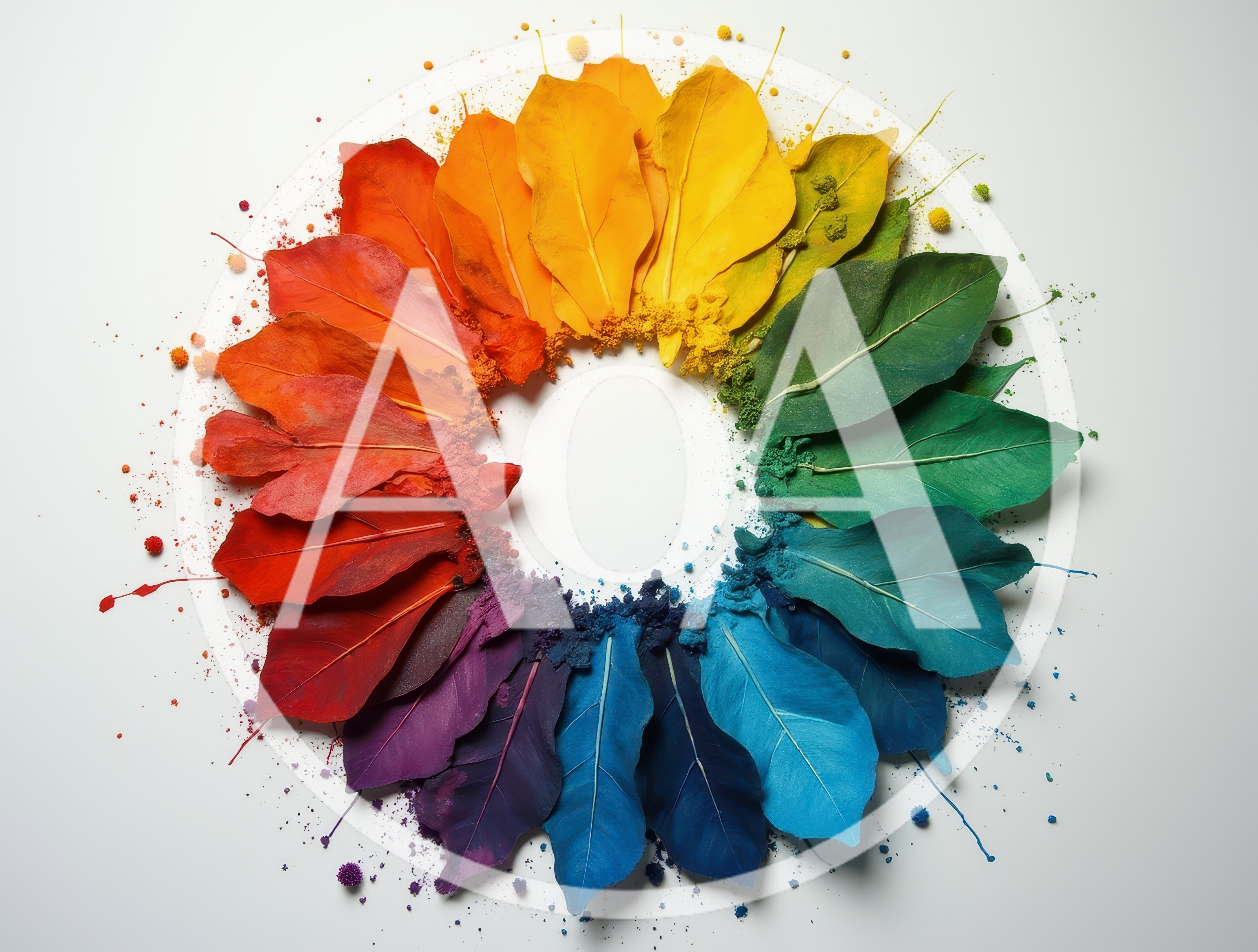 Rainbow Color Wheel Made Of Painted Leaves