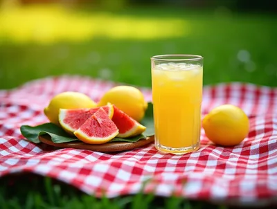 Refreshing Lemonade and Watermelon Slices on Picnic Blanket