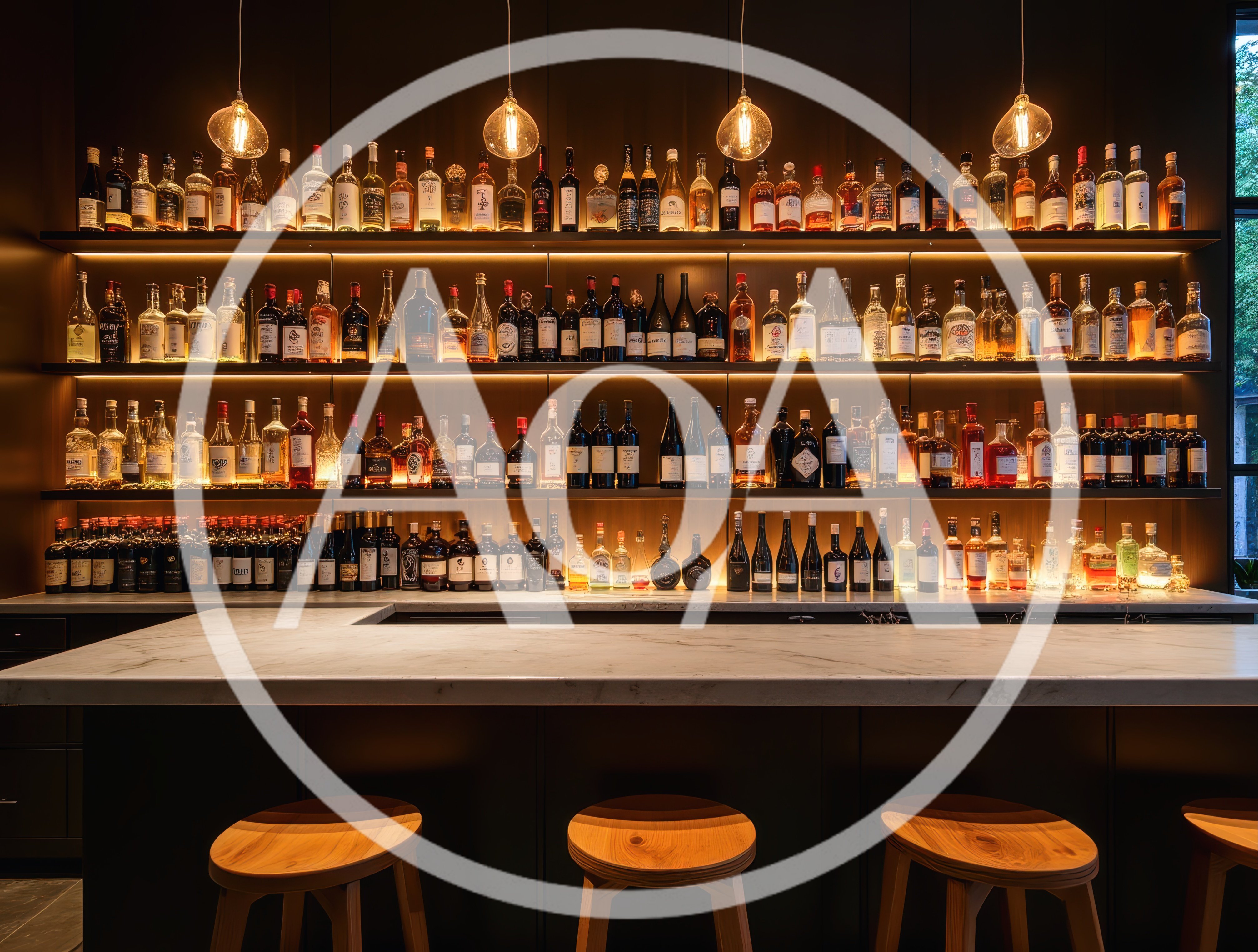 Modern Bar Interior With Illuminated Liquor Shelves