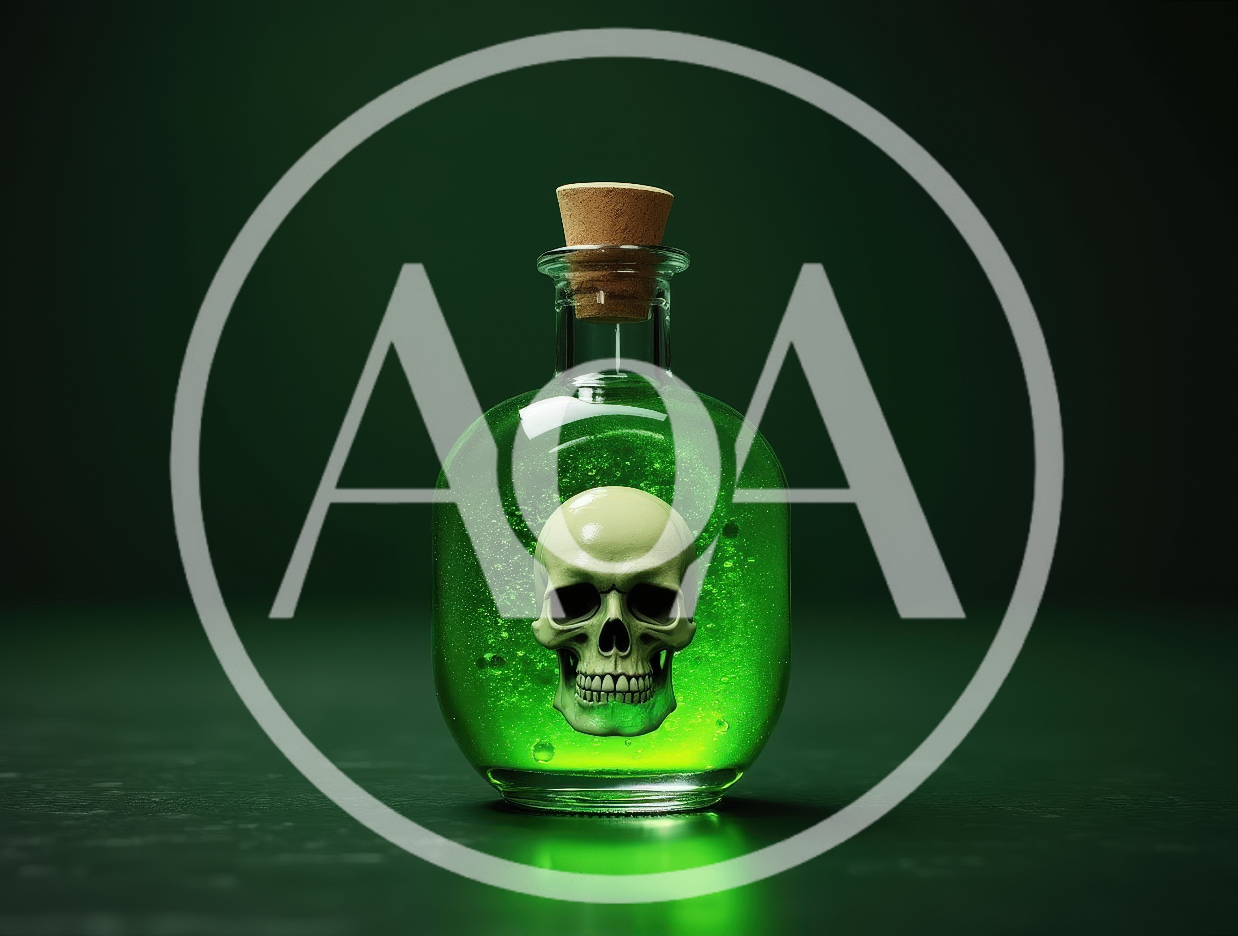 Green Poison Potion Bottle With Skull Inside