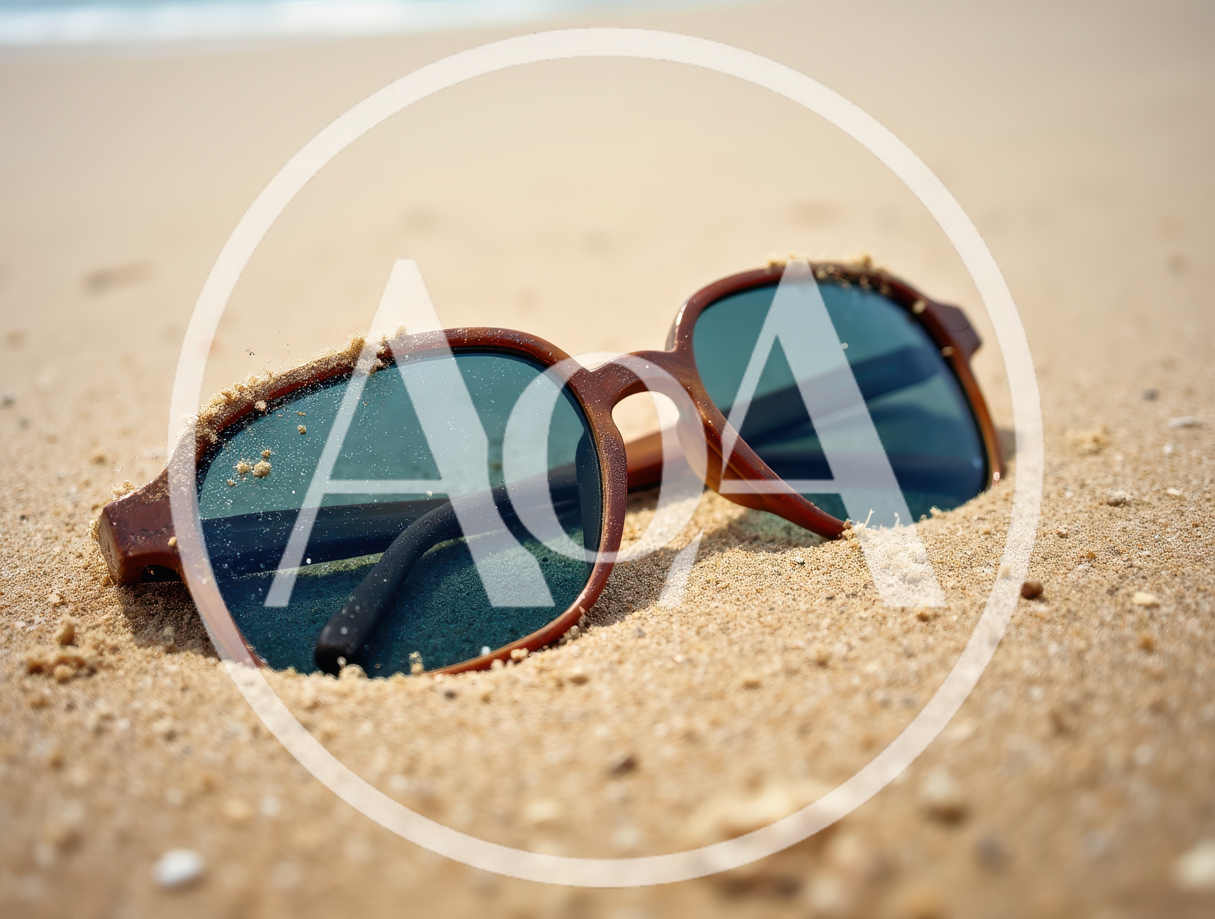 Brown Sunglasses Resting On Sandy Beach