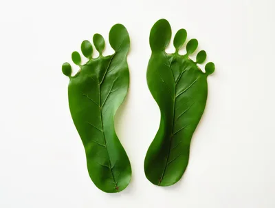 Two Human Footprints Shaped From Green Leaves
