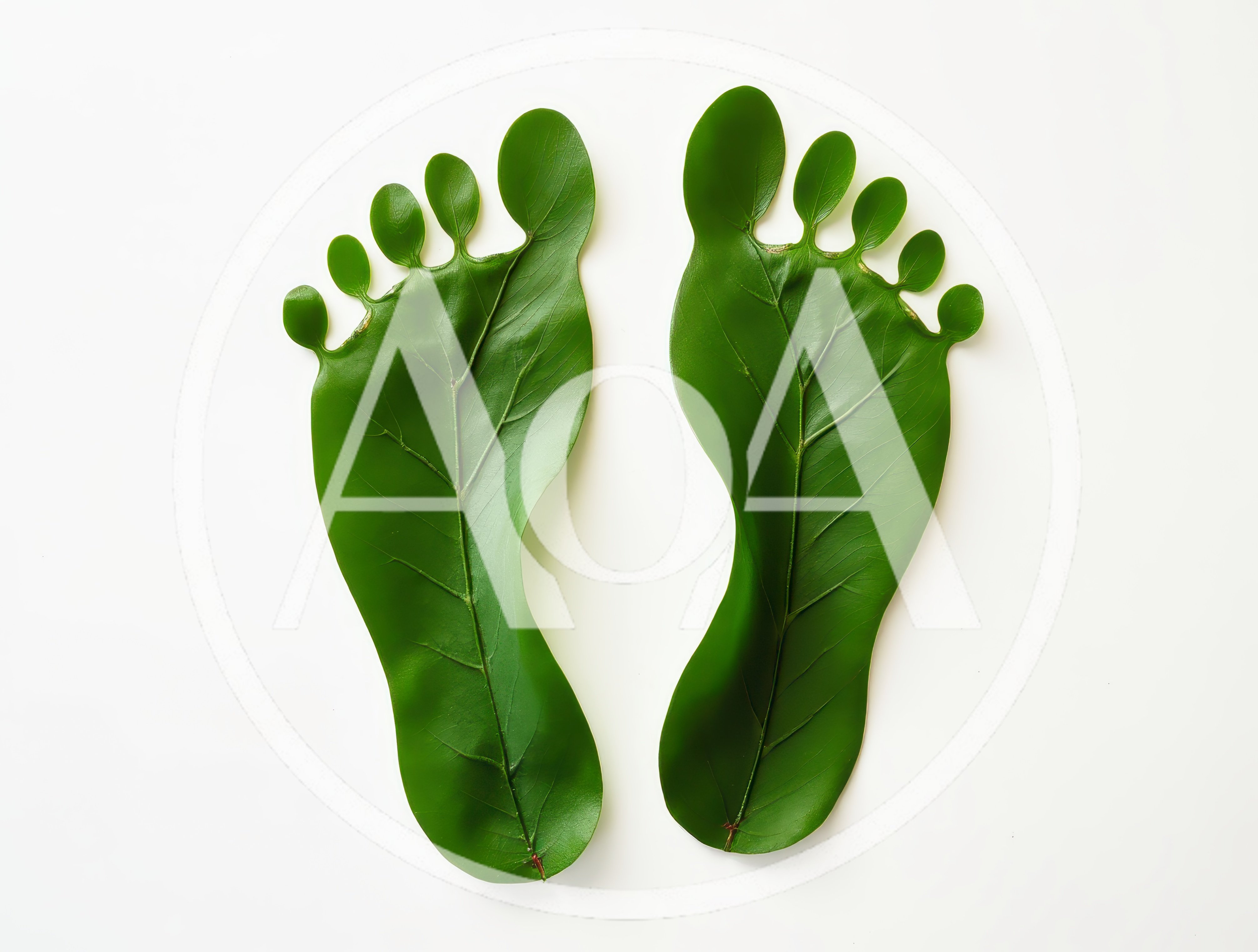 Two Human Footprints Shaped From Green Leaves