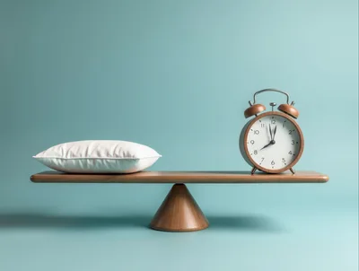 Pillow and Alarm Clock Balanced on a Seesaw