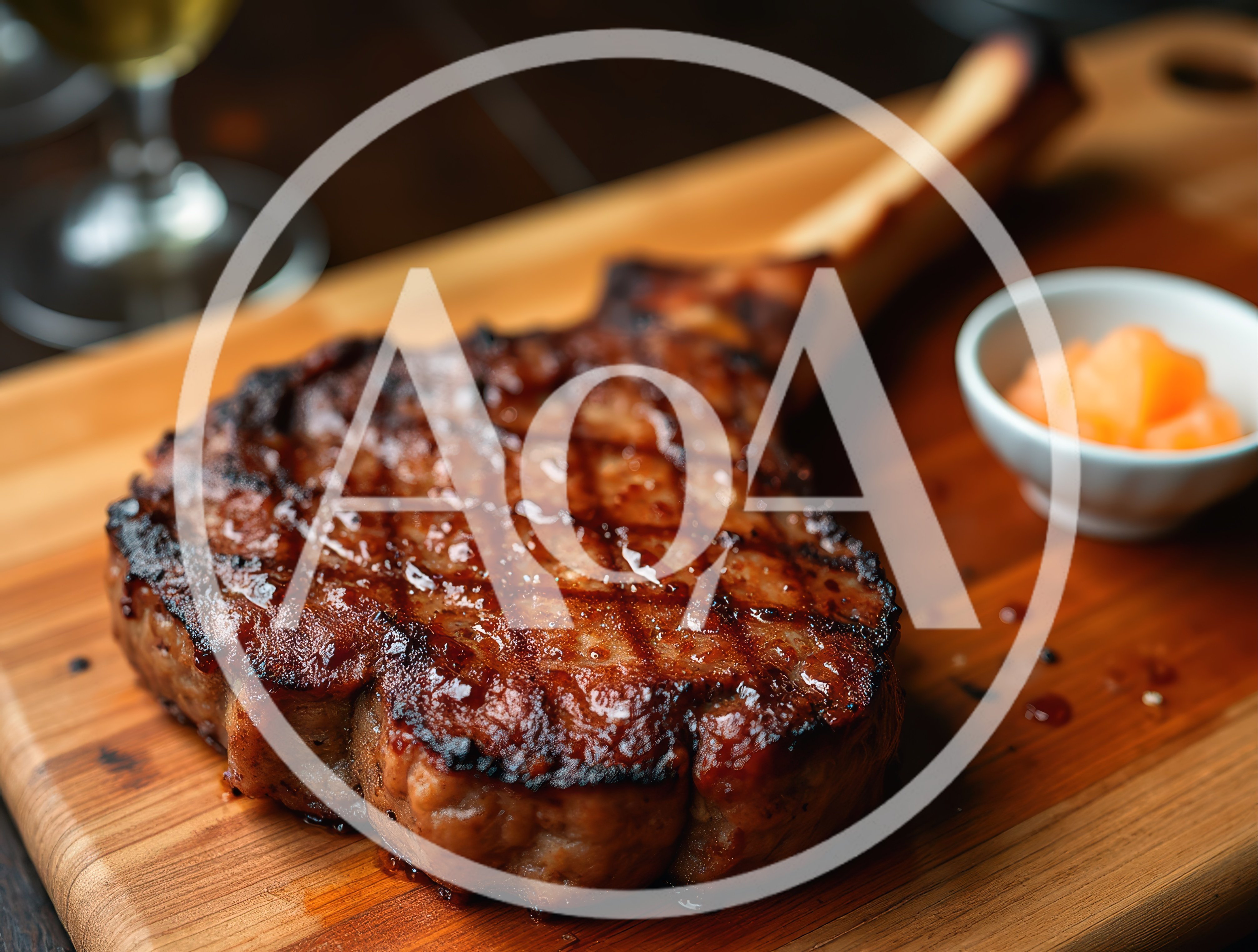 Grilled Tomahawk Steak Served On Wooden Board