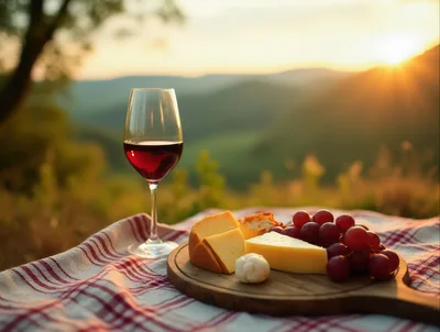Wine and Cheese Picnic at Sunset
