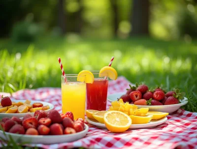 Summer Picnic With Fresh Fruit And Refreshing Drinks