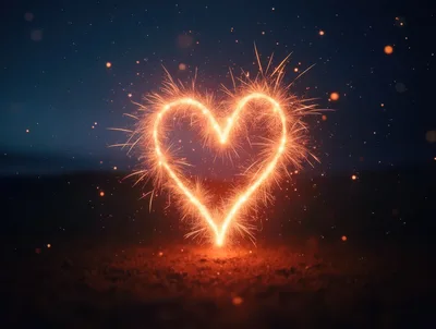 Sparkler Heart Shape Glowing Against Dark Night Sky
