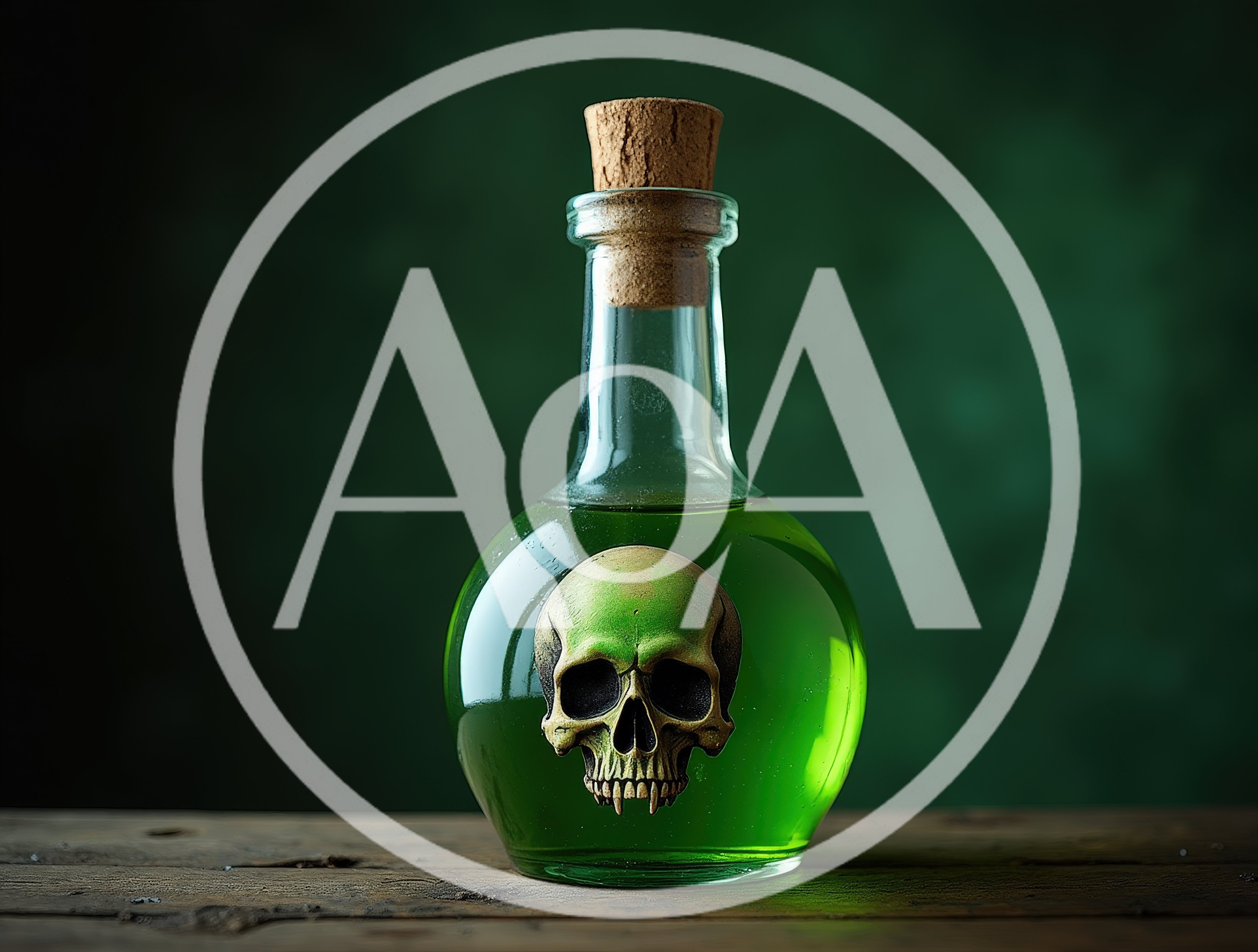 Green Poison Potion Bottle With Skull Label