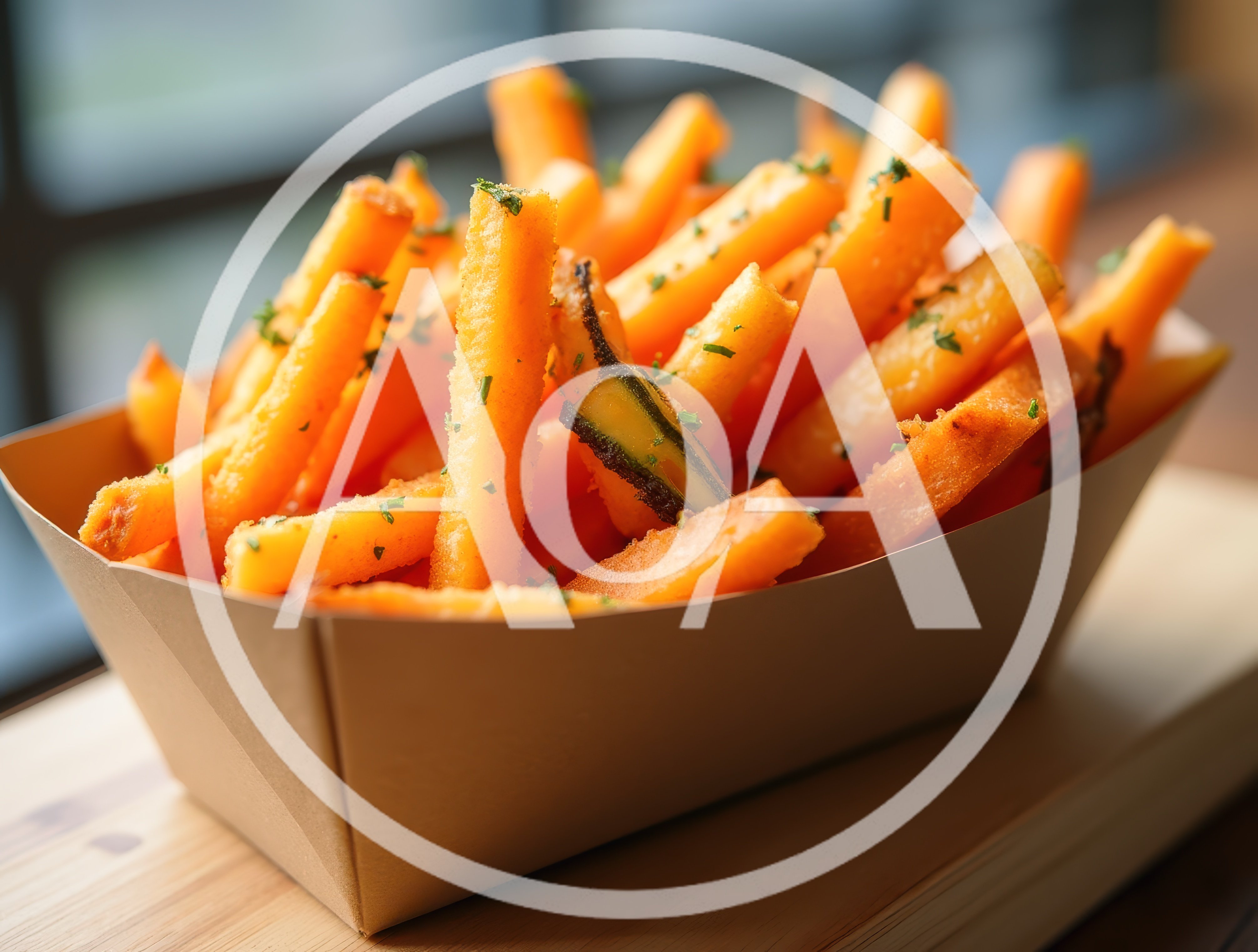Crispy Sweet Potato Fries In A Paper Tray