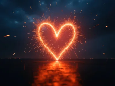Glowing Heart Shape Made Of Sparkling Fireworks