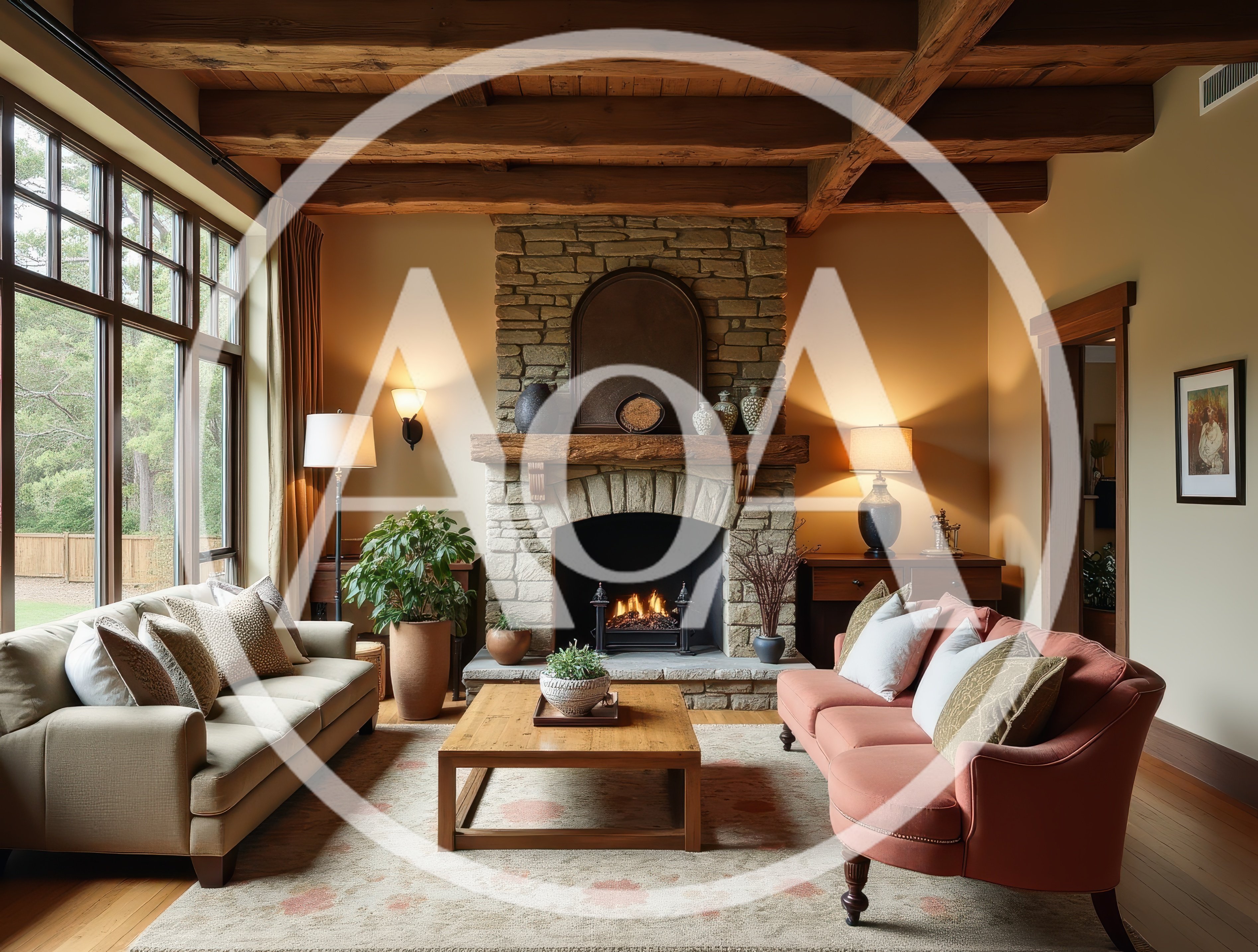 Cozy Rustic Living Room With Stone Fireplace