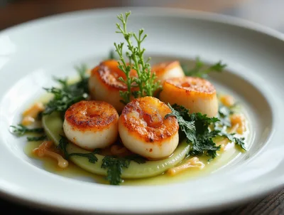 Seared Scallops Served On A Bed Of Puree