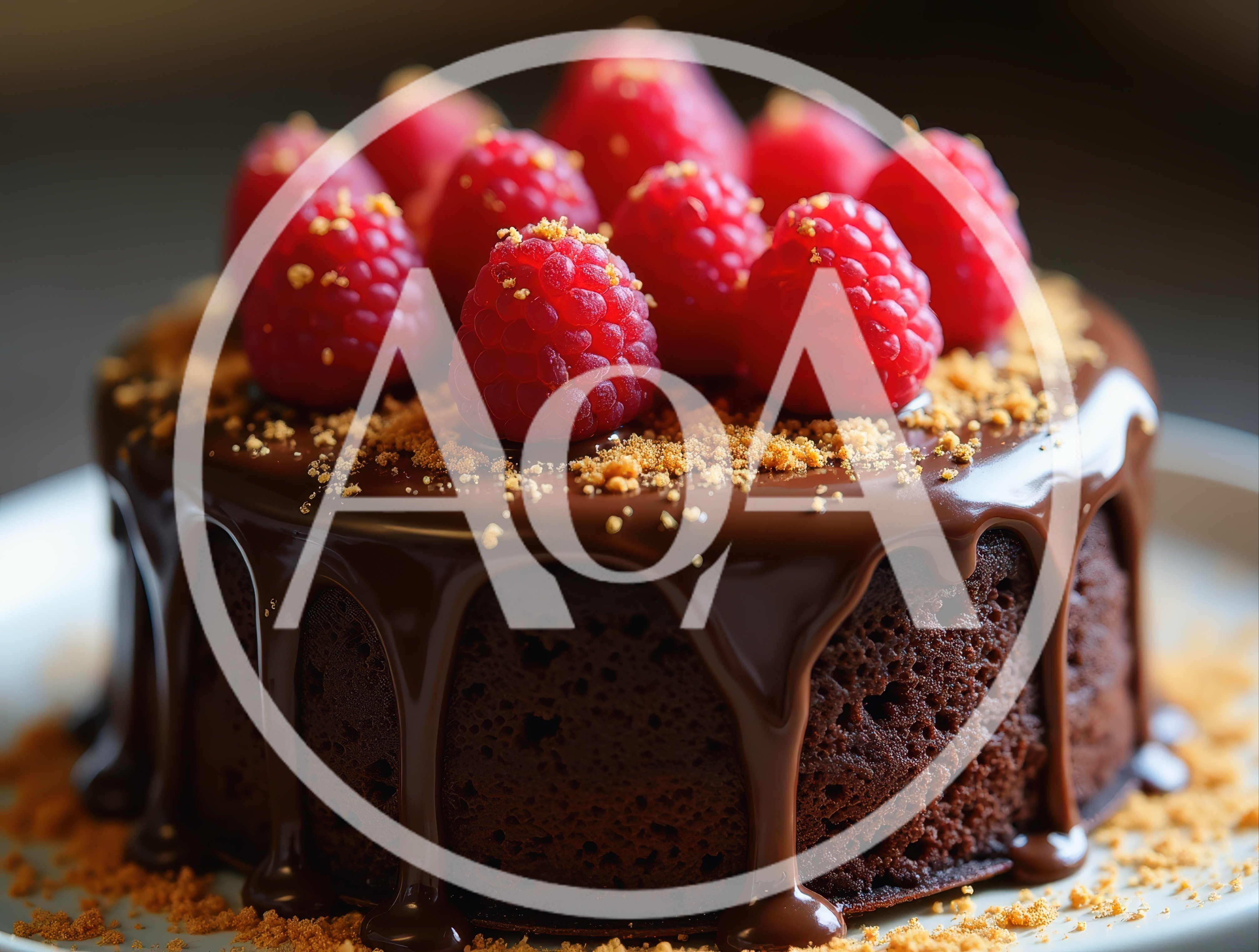 Chocolate Ganache Cake Topped With Fresh Raspberries