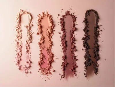 Four Vertical Swatches of Cosmetic Eyeshadow Powder