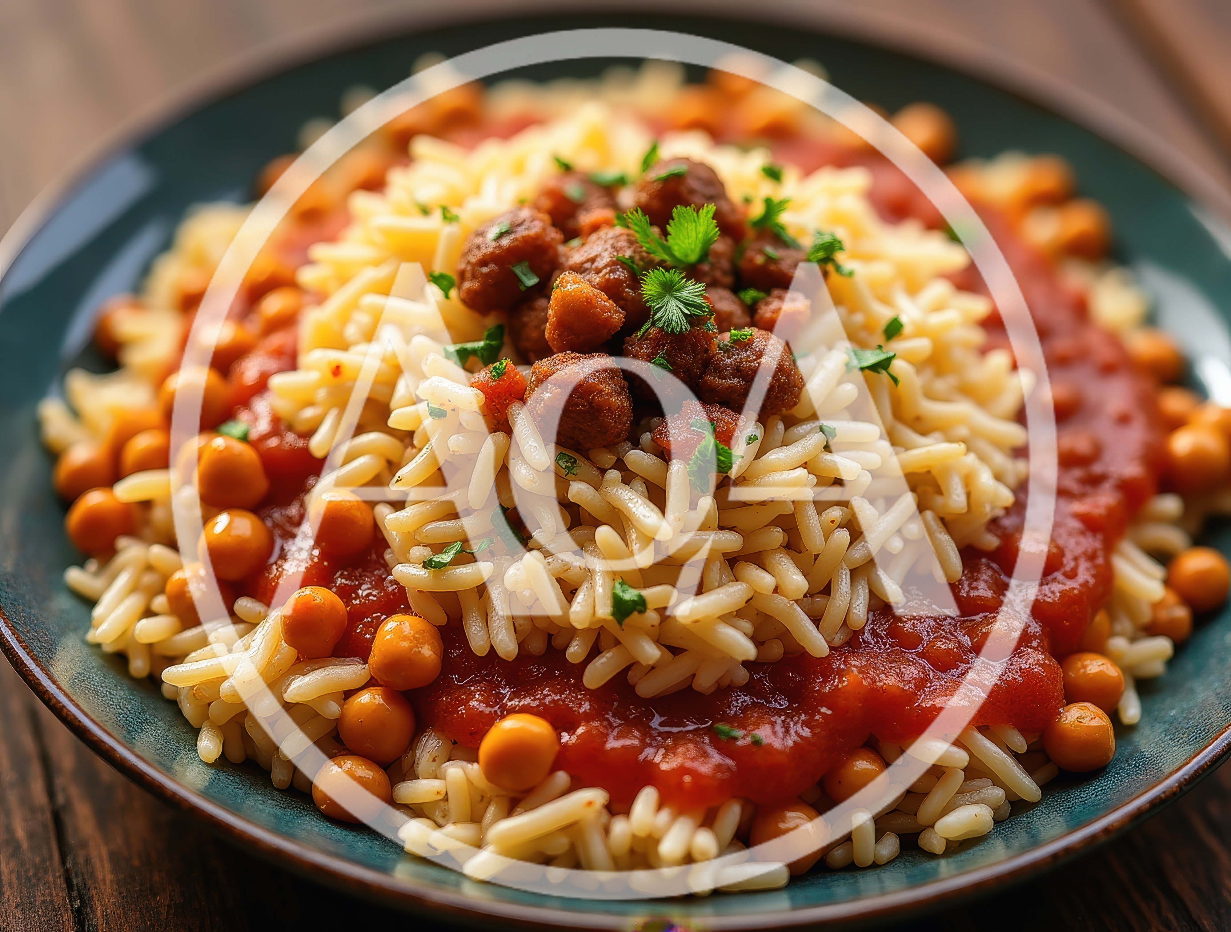 Bowl Of Rice With Chickpeas And Meatballs