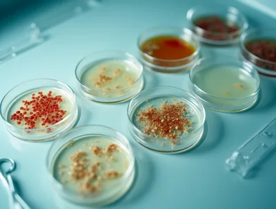 Laboratory Petri Dishes With Bacterial Cultures
