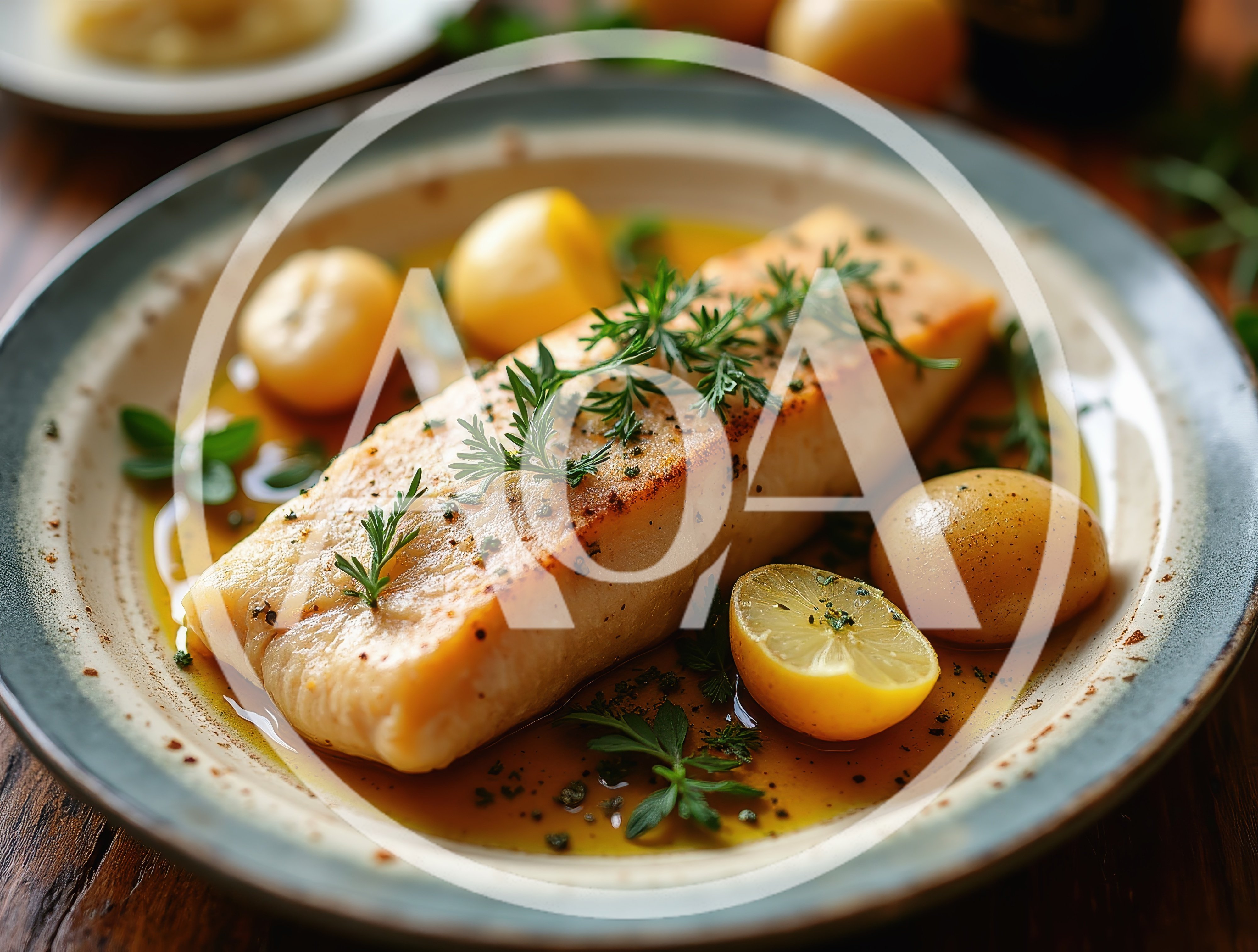 Pan Seared White Fish Fillet With Potatoes And Herbs