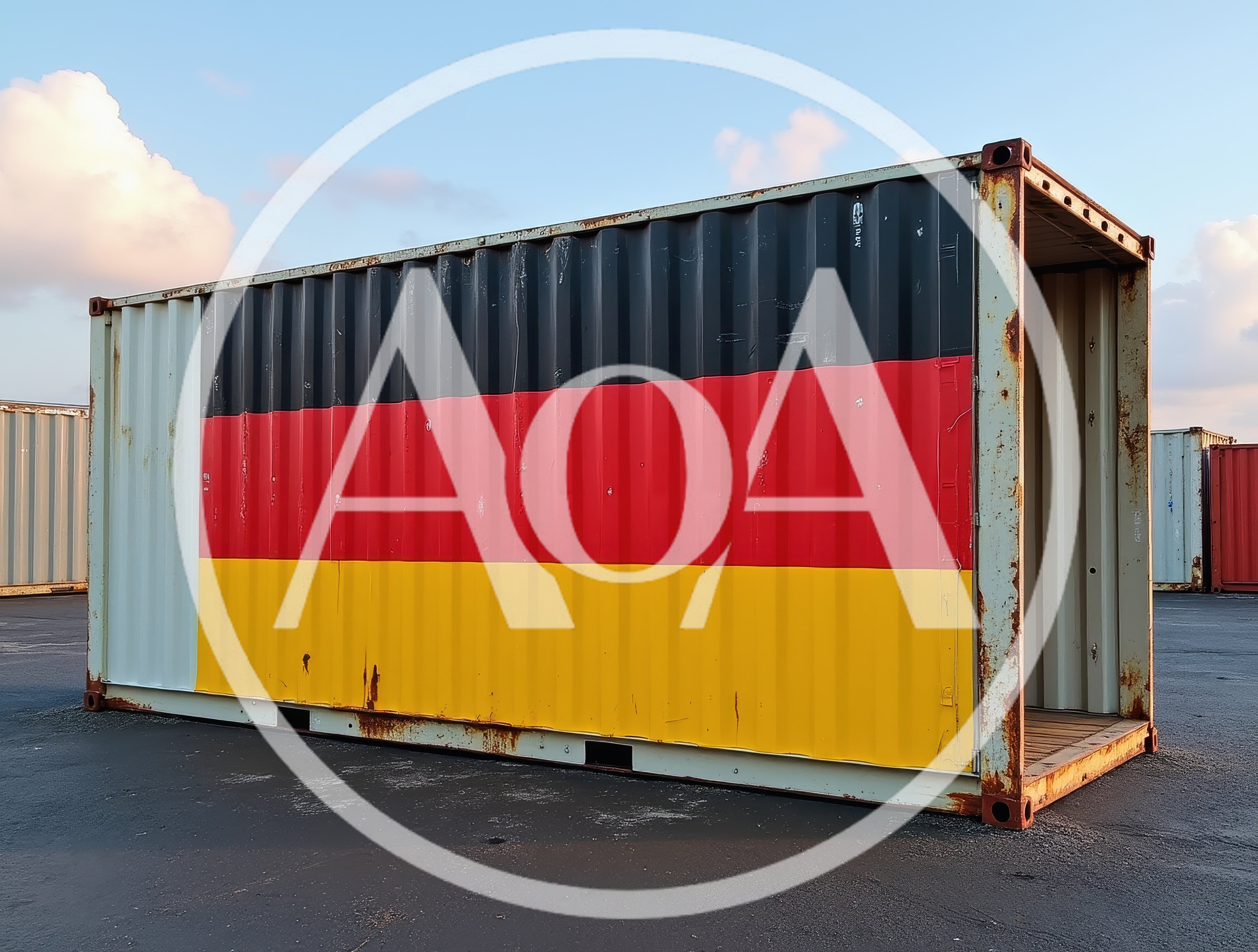 German Flag Painted On A Weathered Shipping Container