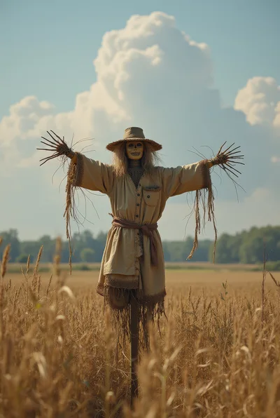 Creepy Scarecrow Standing In A Golden Wheat Field