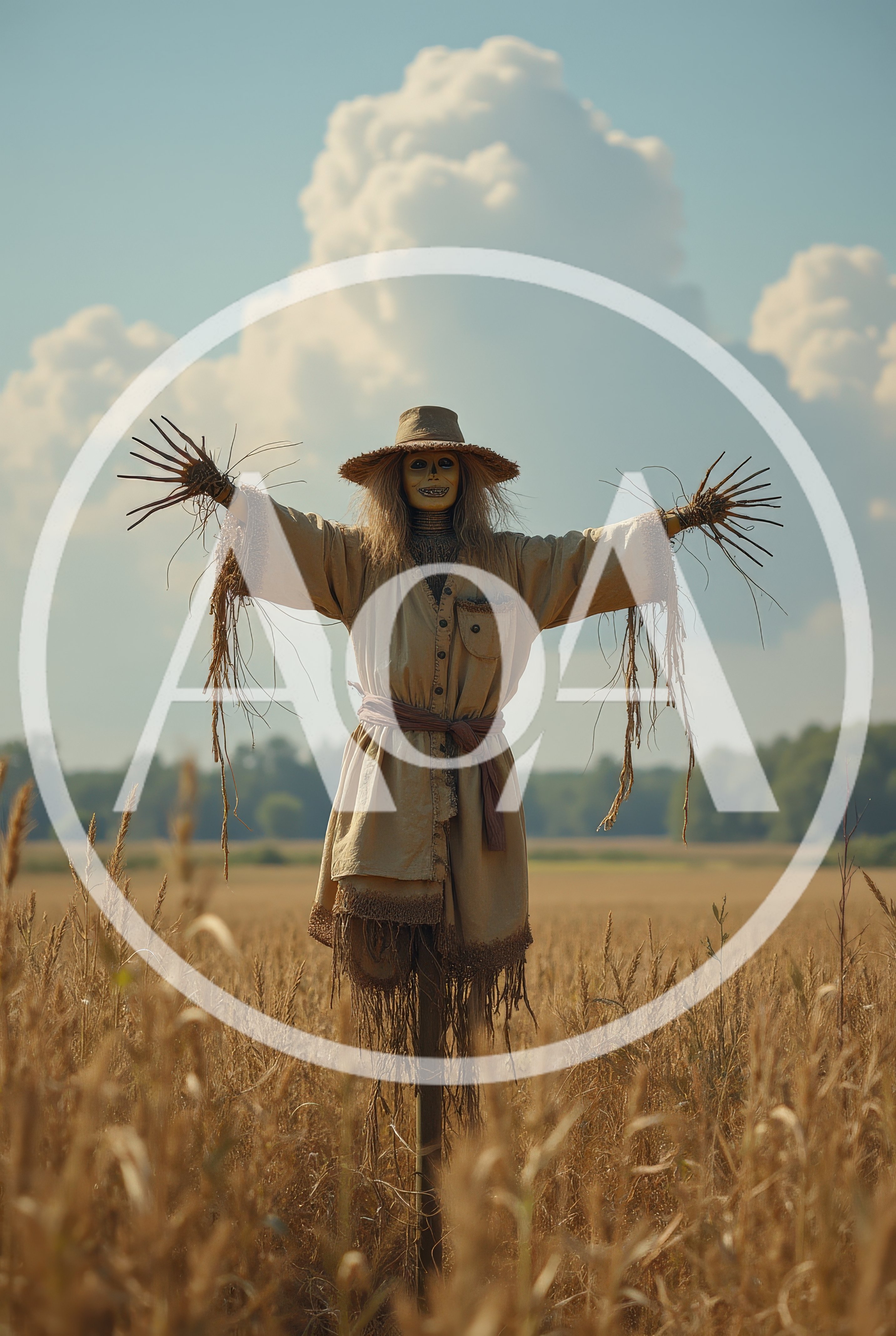 Creepy Scarecrow Standing In A Golden Wheat Field