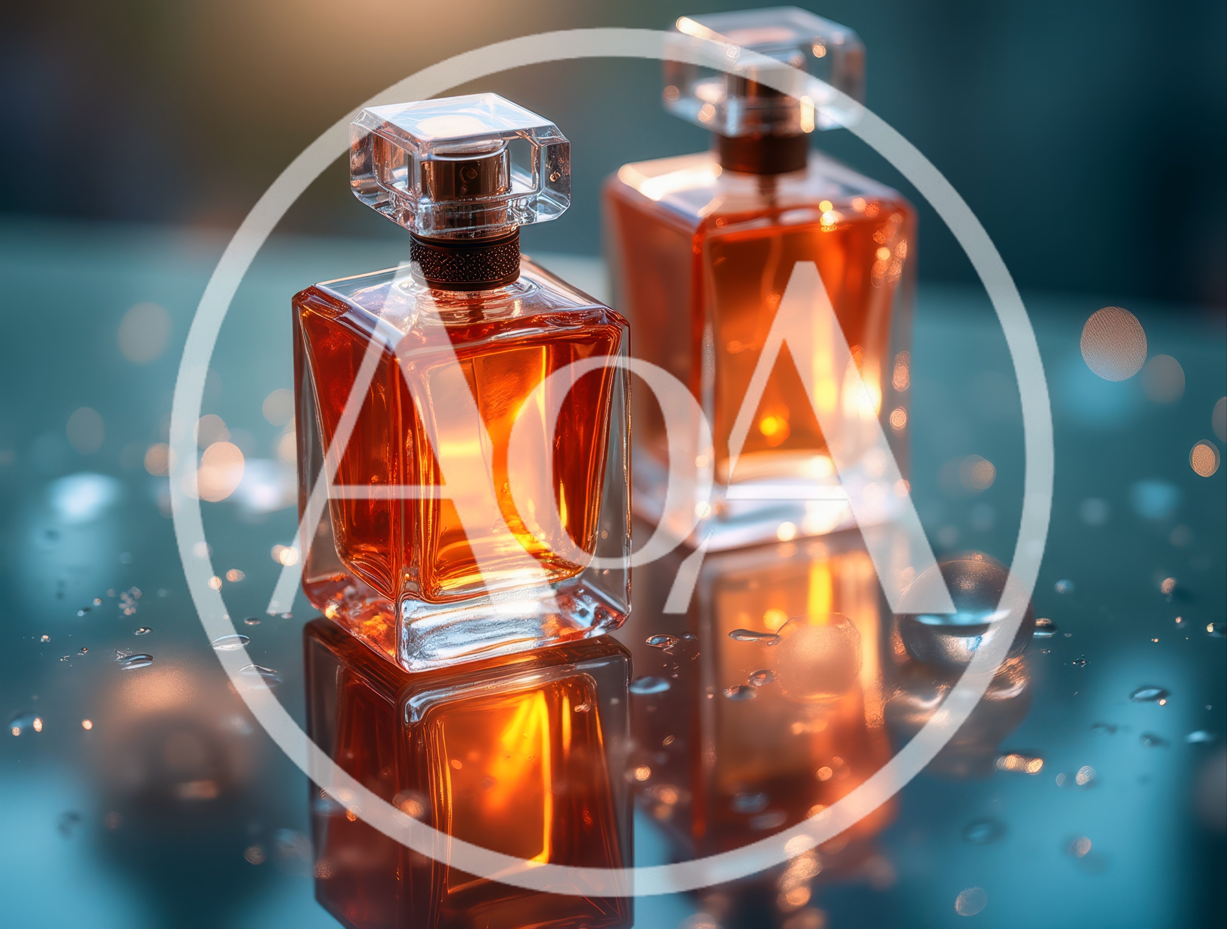 Two Glass Perfume Bottles On Reflective Surface