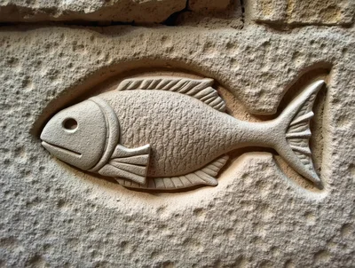 Stone Carving Of A Fish On A Wall