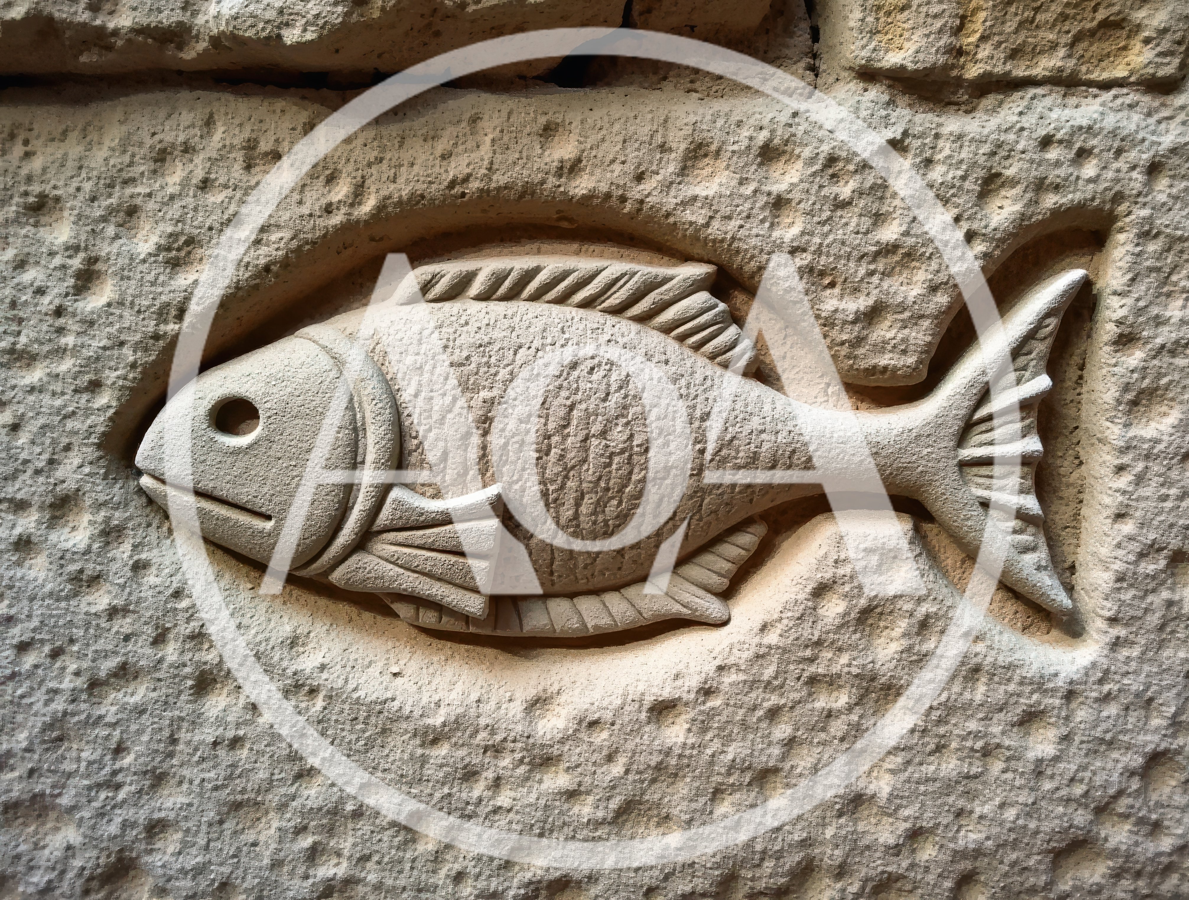 Stone Carving Of A Fish On A Wall