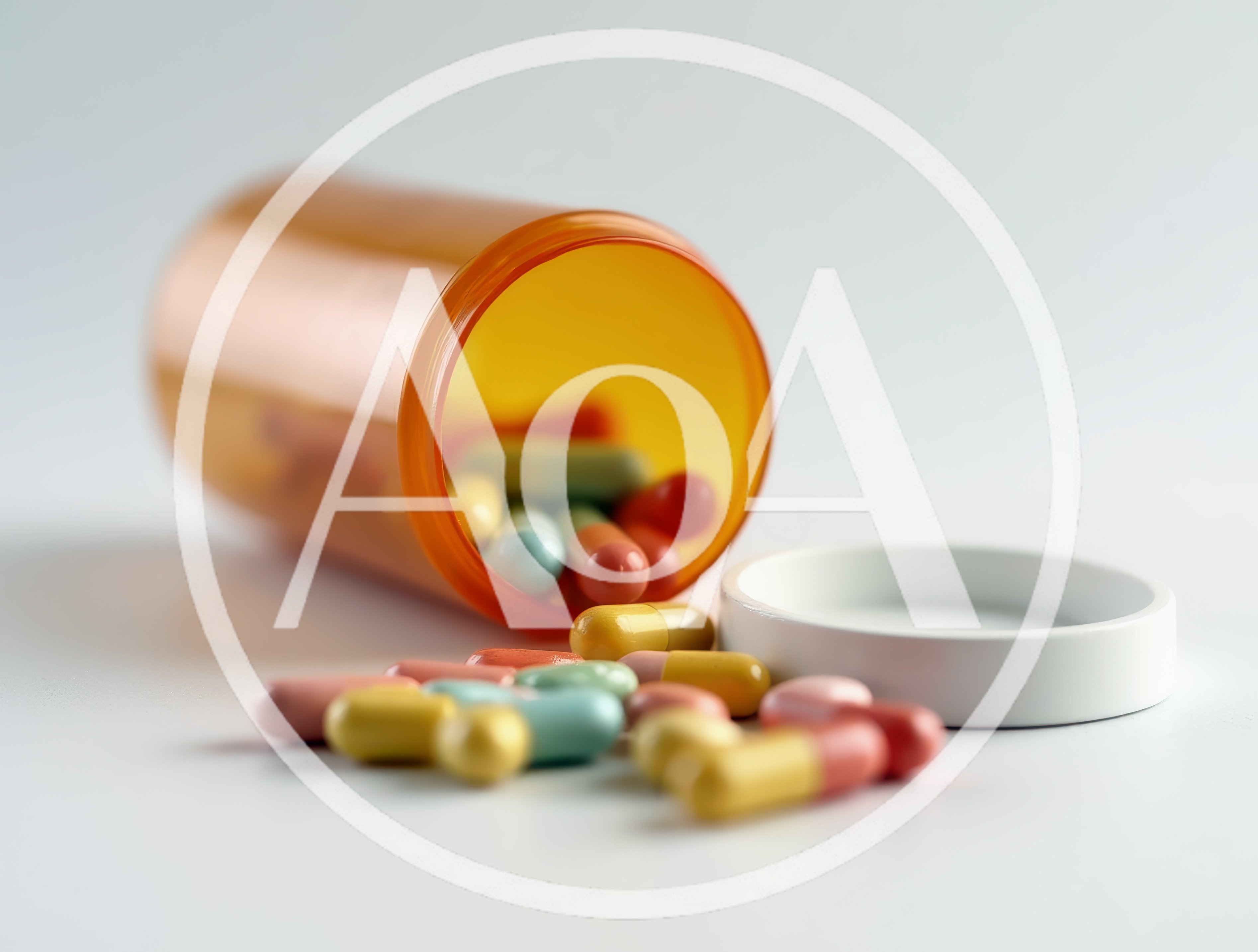 Pill Bottle With Assorted Colorful Capsules Spilled Out