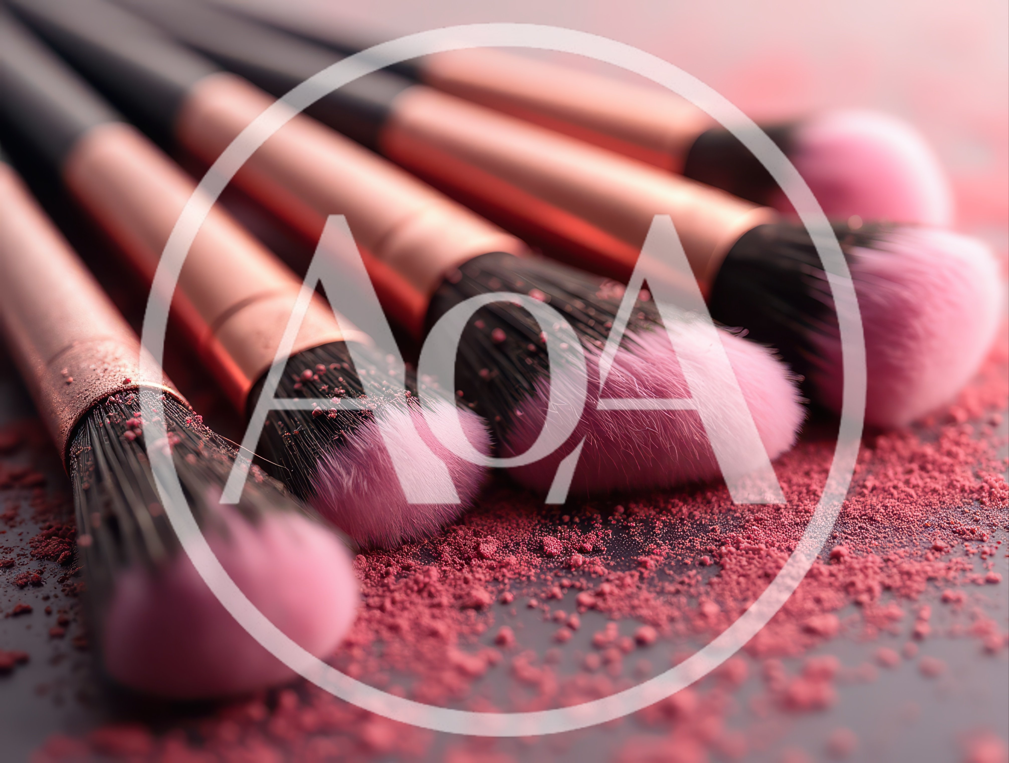Professional Makeup Brushes With Pink Cosmetic Powder