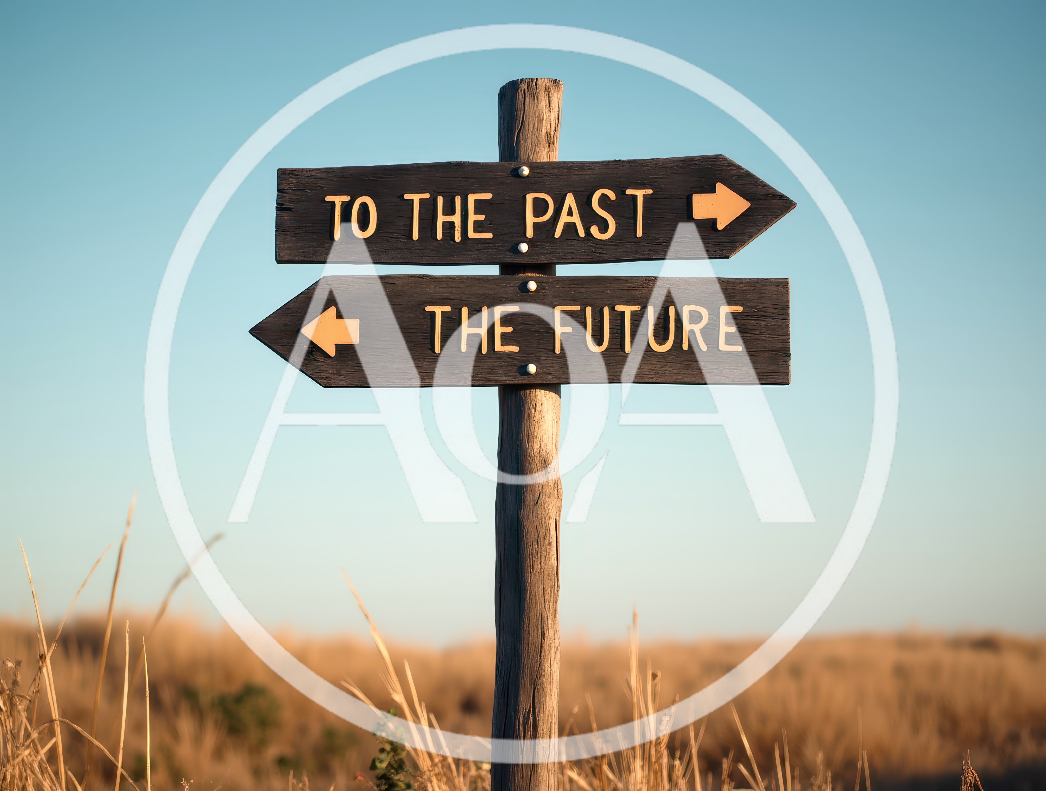Wooden Signpost Pointing To The Past And The Future